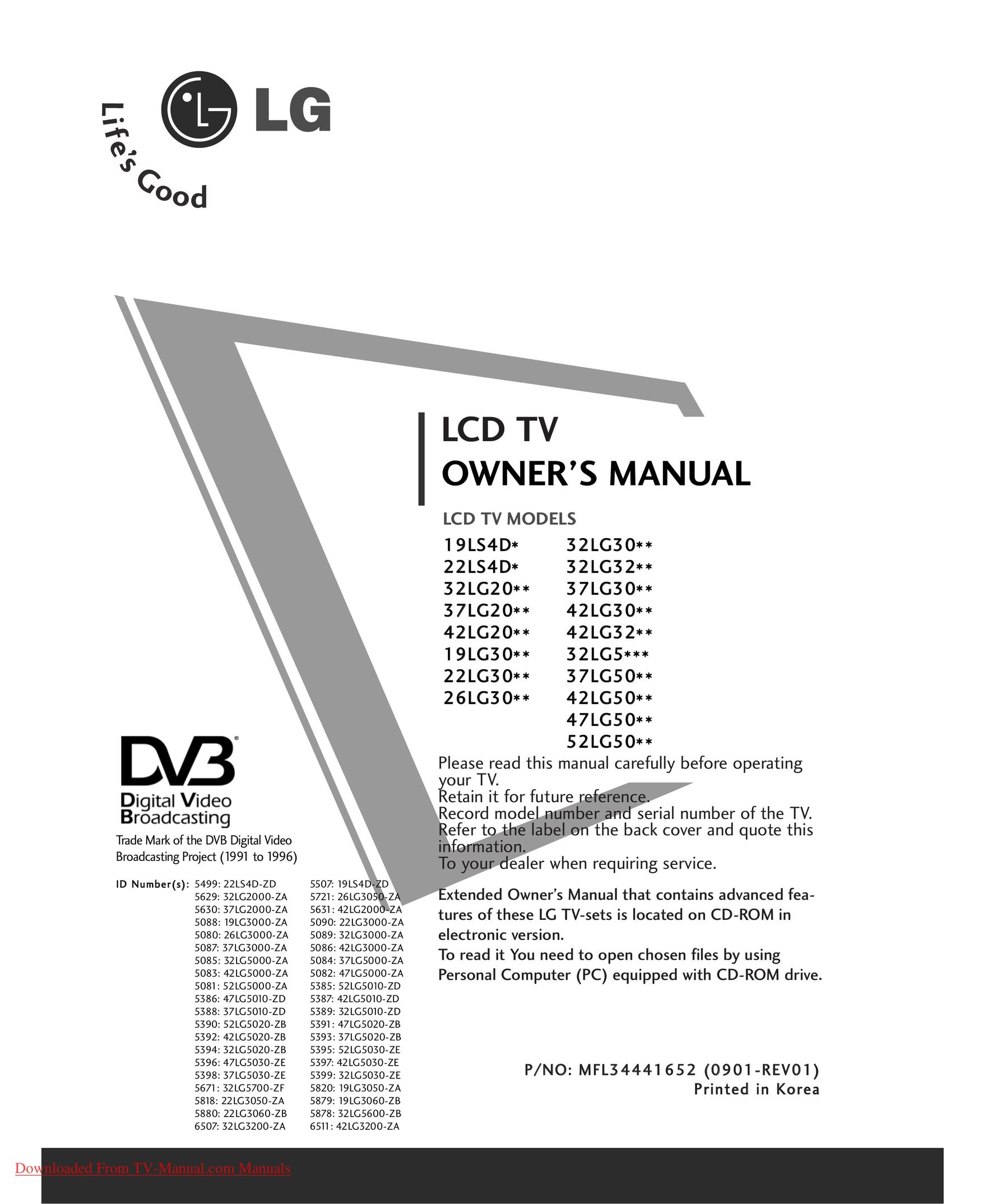 LG Electronics 1199LLGG3300 Flat Panel Television User Manual