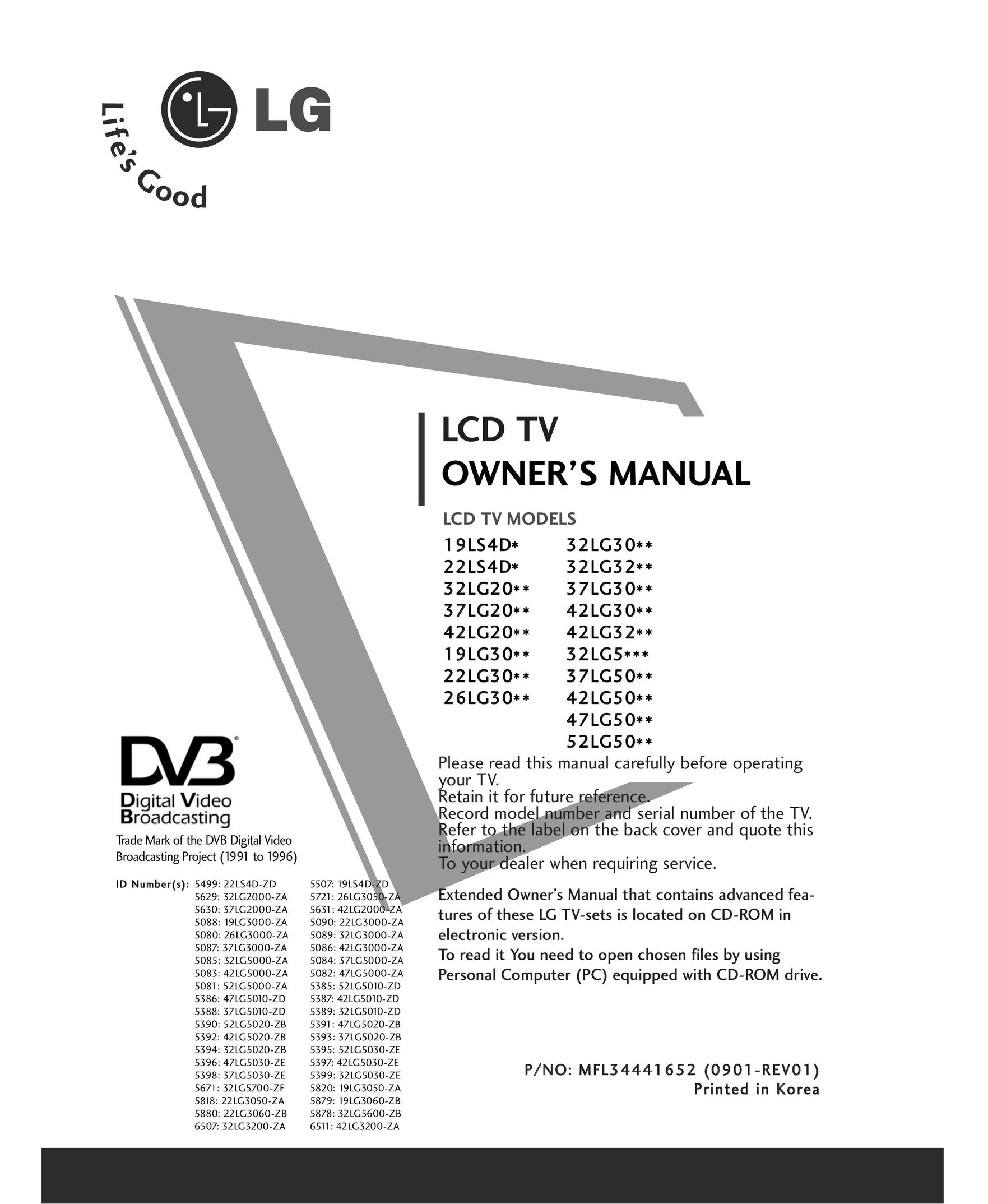 LG Electronics 1199LLSS44DD** Flat Panel Television User Manual