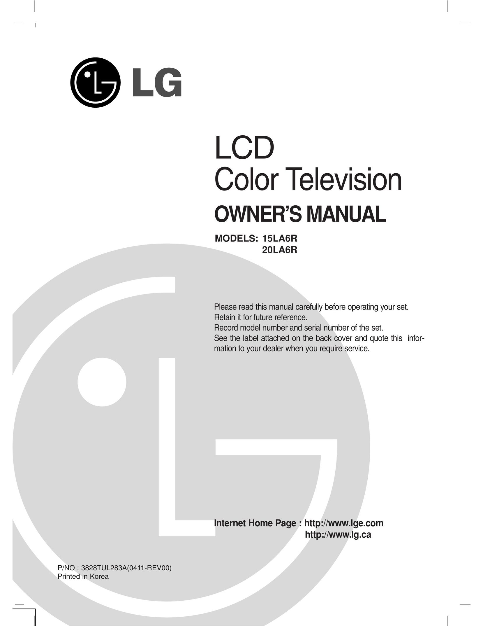 LG Electronics 15LA6R Flat Panel Television User Manual