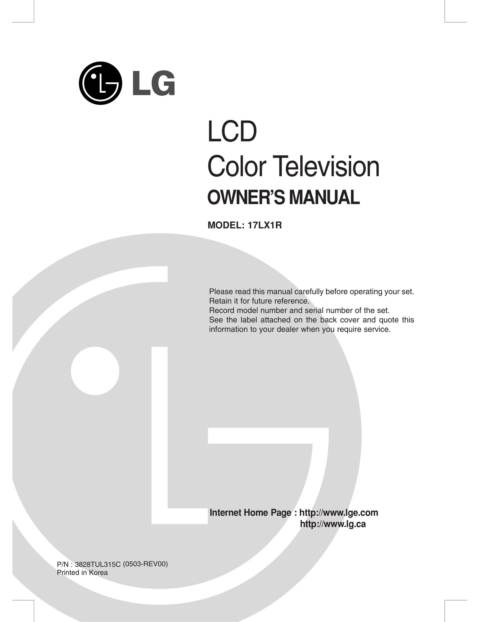 LG Electronics 17LX1R Flat Panel Television User Manual