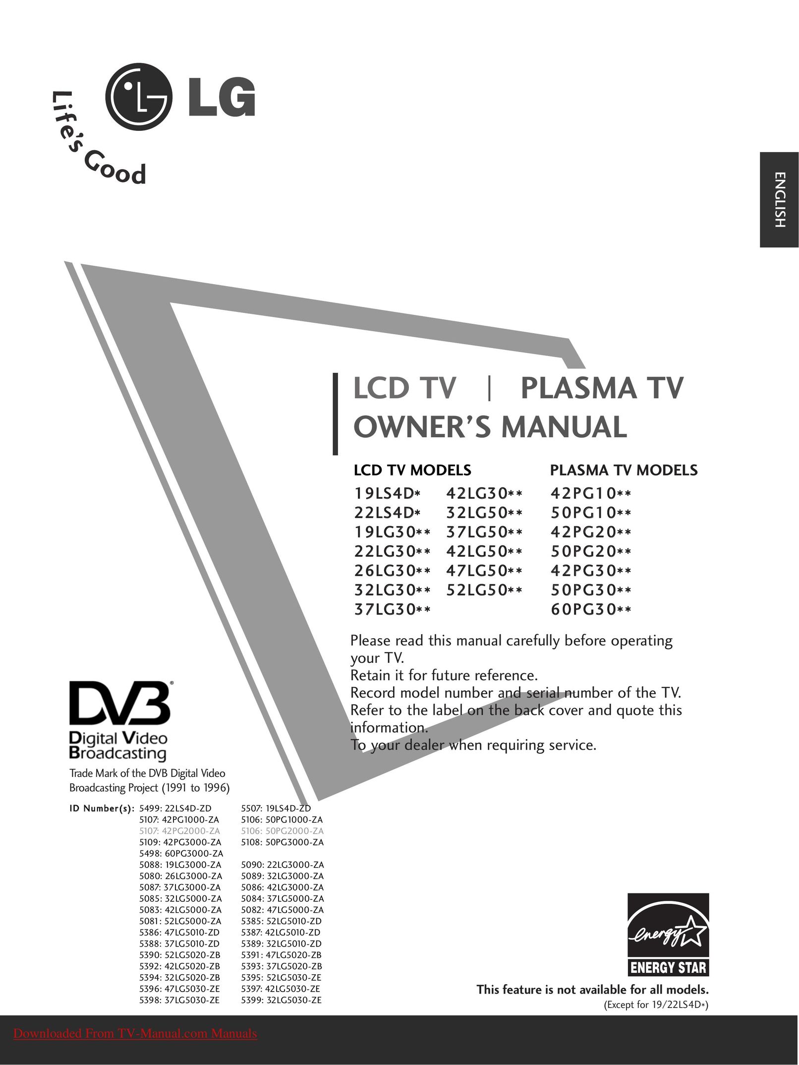 LG Electronics 19 9L LG G3 30 Flat Panel Television User Manual