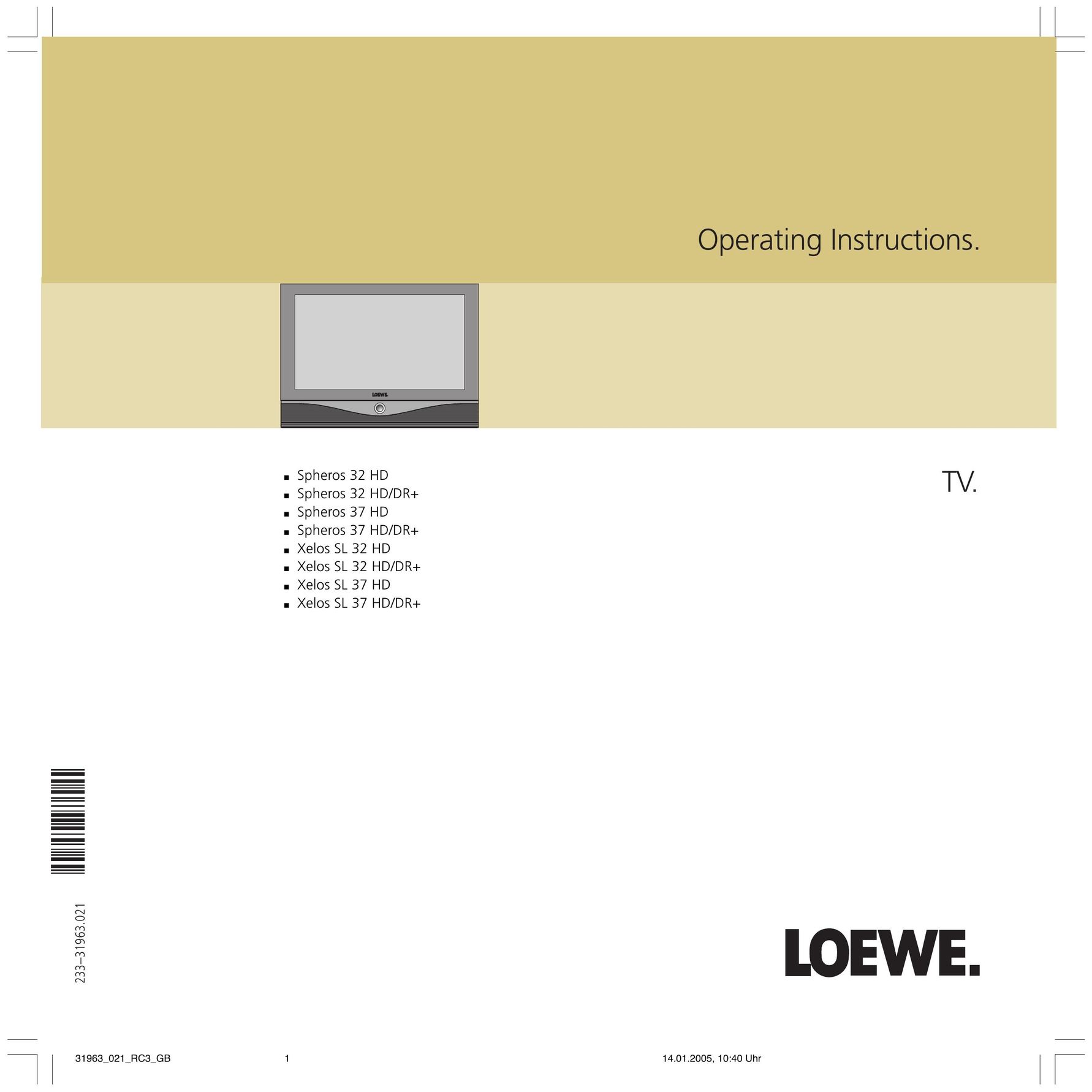 Loewe 32 HD, 32HD/DR Flat Panel Television User Manual
