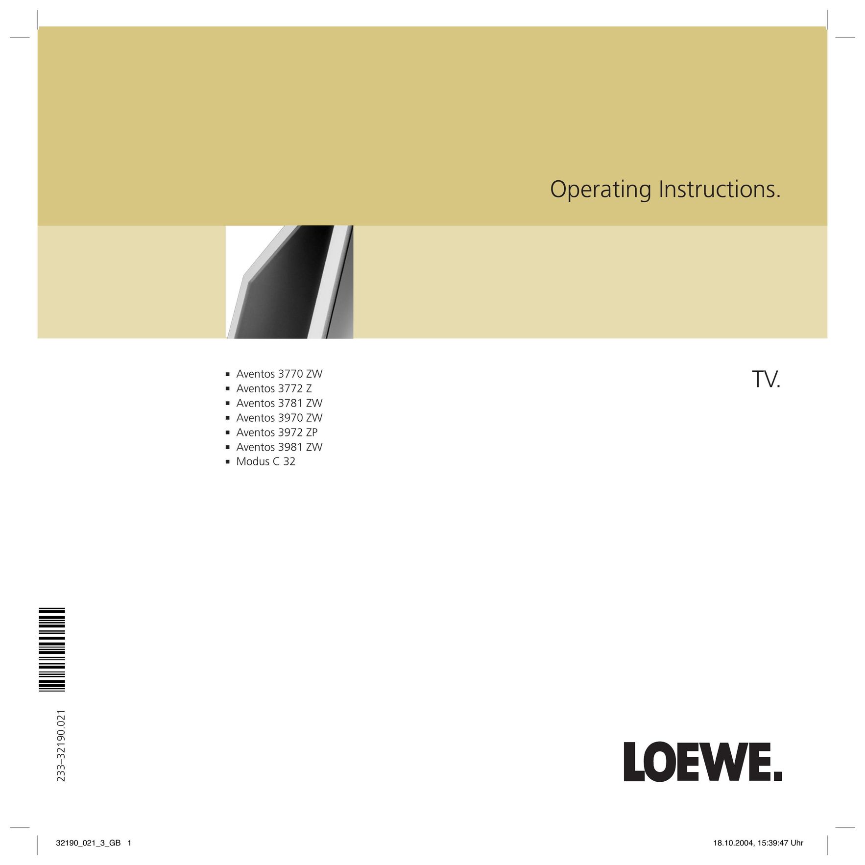 Loewe 3770 ZW, 3772 Z, 3781 ZW, 3970 ZW, 3972 ZP, 3981 ZW, C 32 Flat Panel Television User Manual