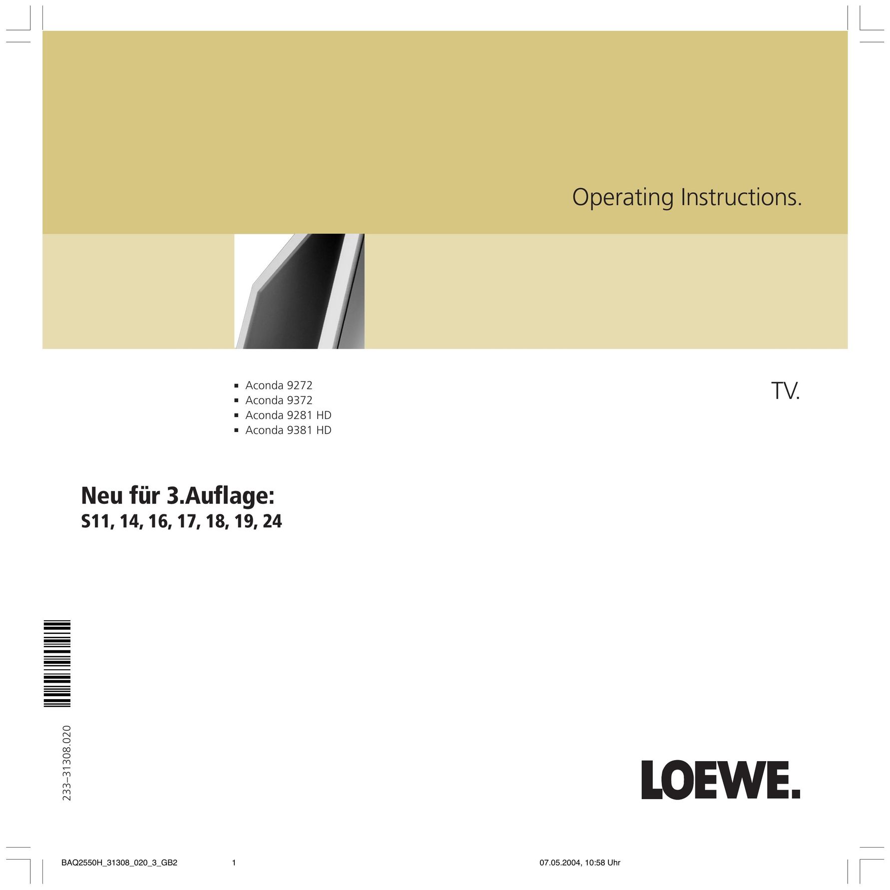 Loewe 9281 HD Flat Panel Television User Manual
