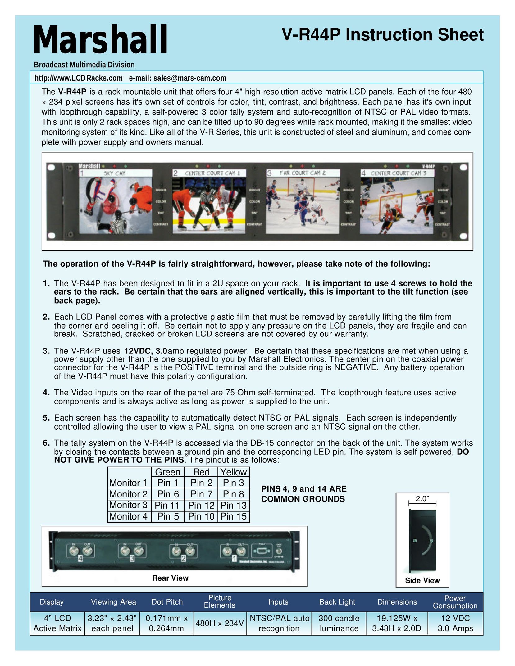 Marshall electronic V-R44P Flat Panel Television User Manual