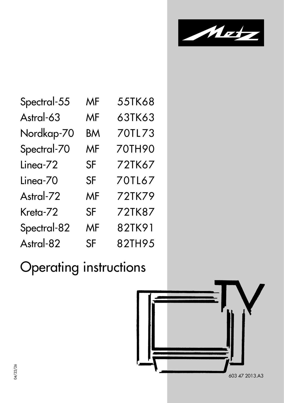 Metz MF 63TK63 Flat Panel Television User Manual