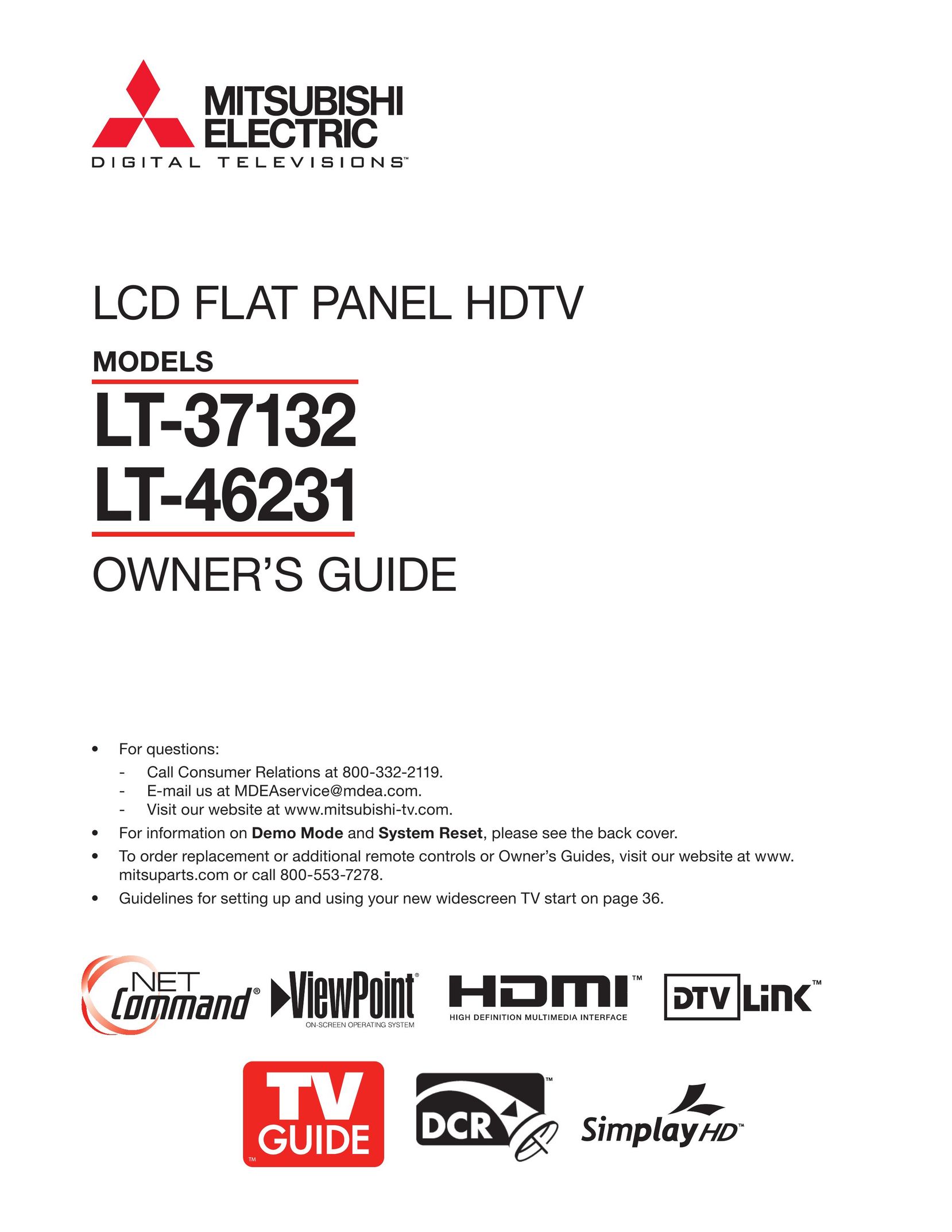 Mitsubishi Electronics LT-37132 Flat Panel Television User Manual