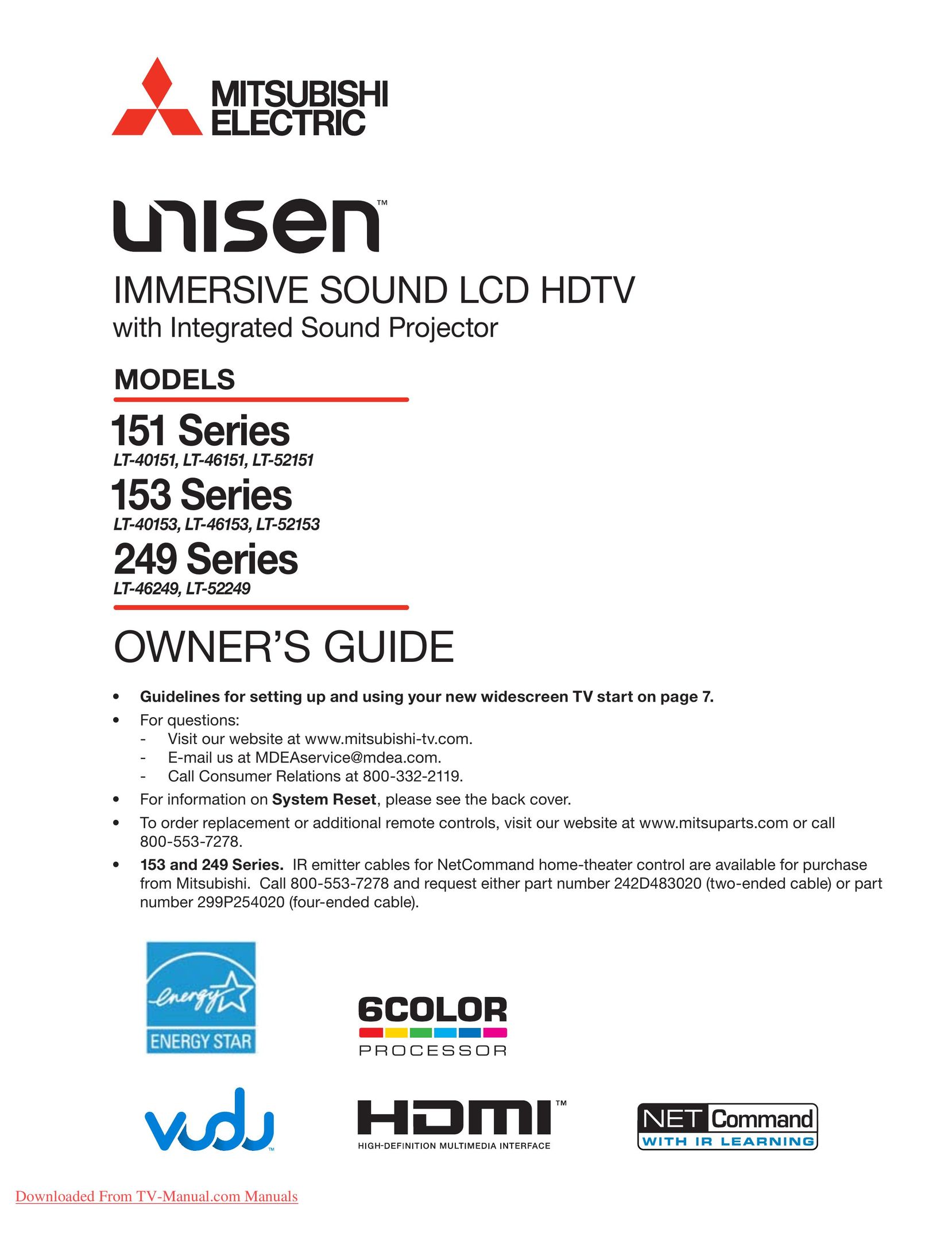 Mitsubishi Electronics LT-40153 Flat Panel Television User Manual