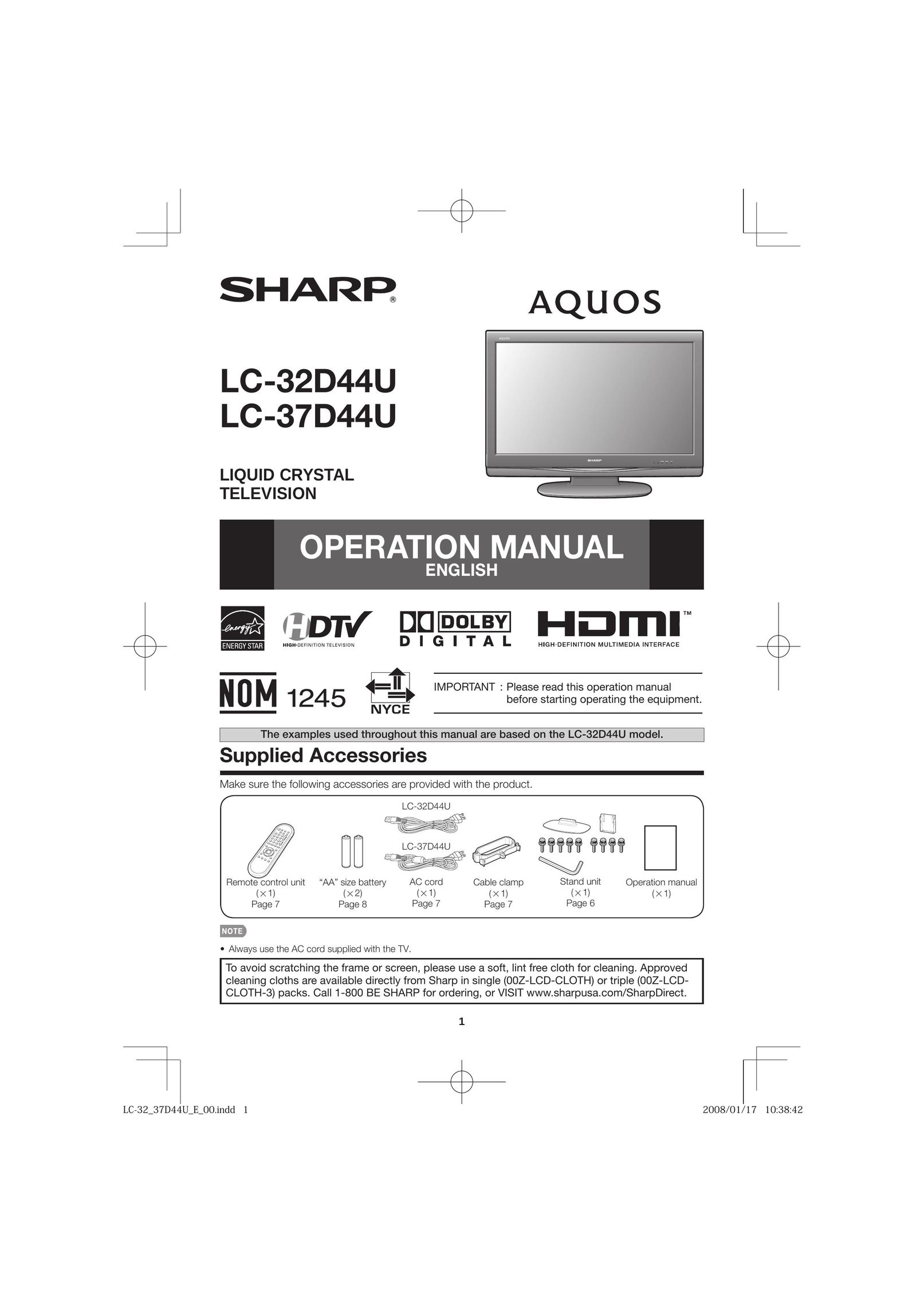 Nintendo LC-37D44U Flat Panel Television User Manual