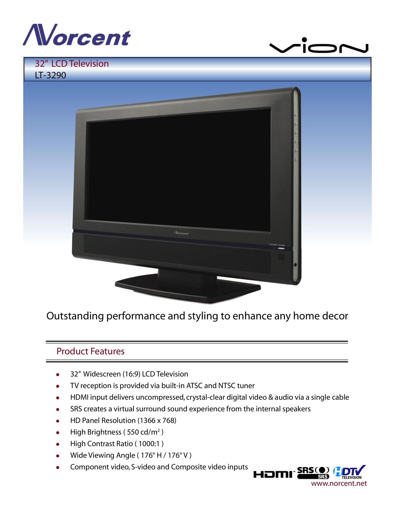 Norcent Technologies LT-3290 Flat Panel Television User Manual