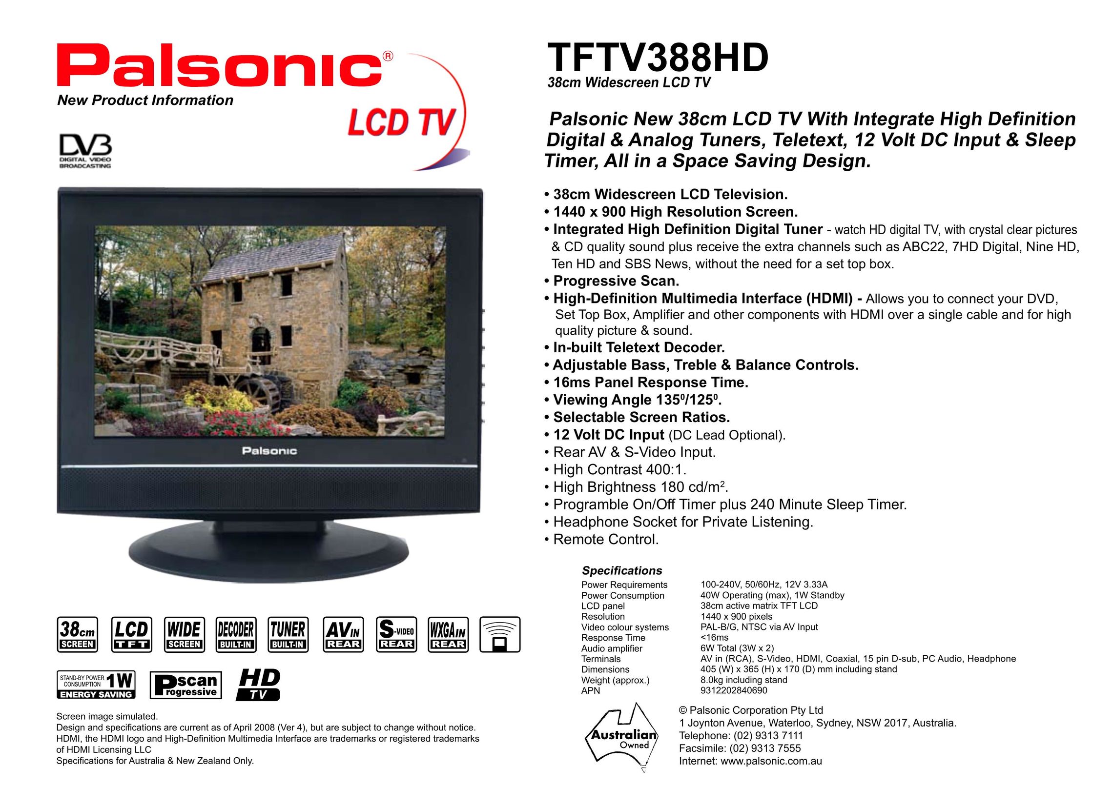 Palsonic TFTV388HD Flat Panel Television User Manual