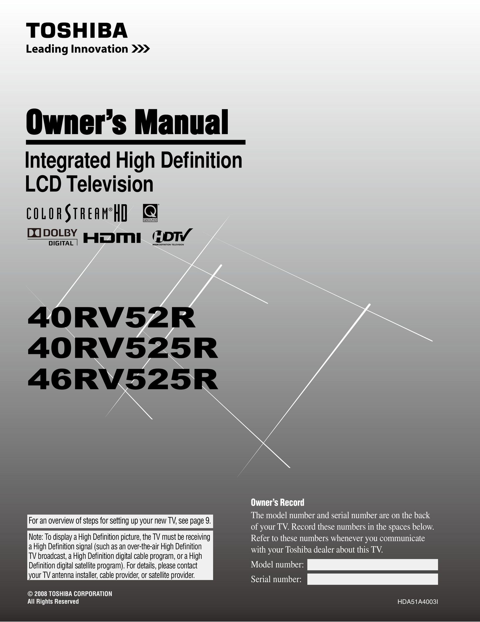 Panasonic 40RV525R Flat Panel Television User Manual