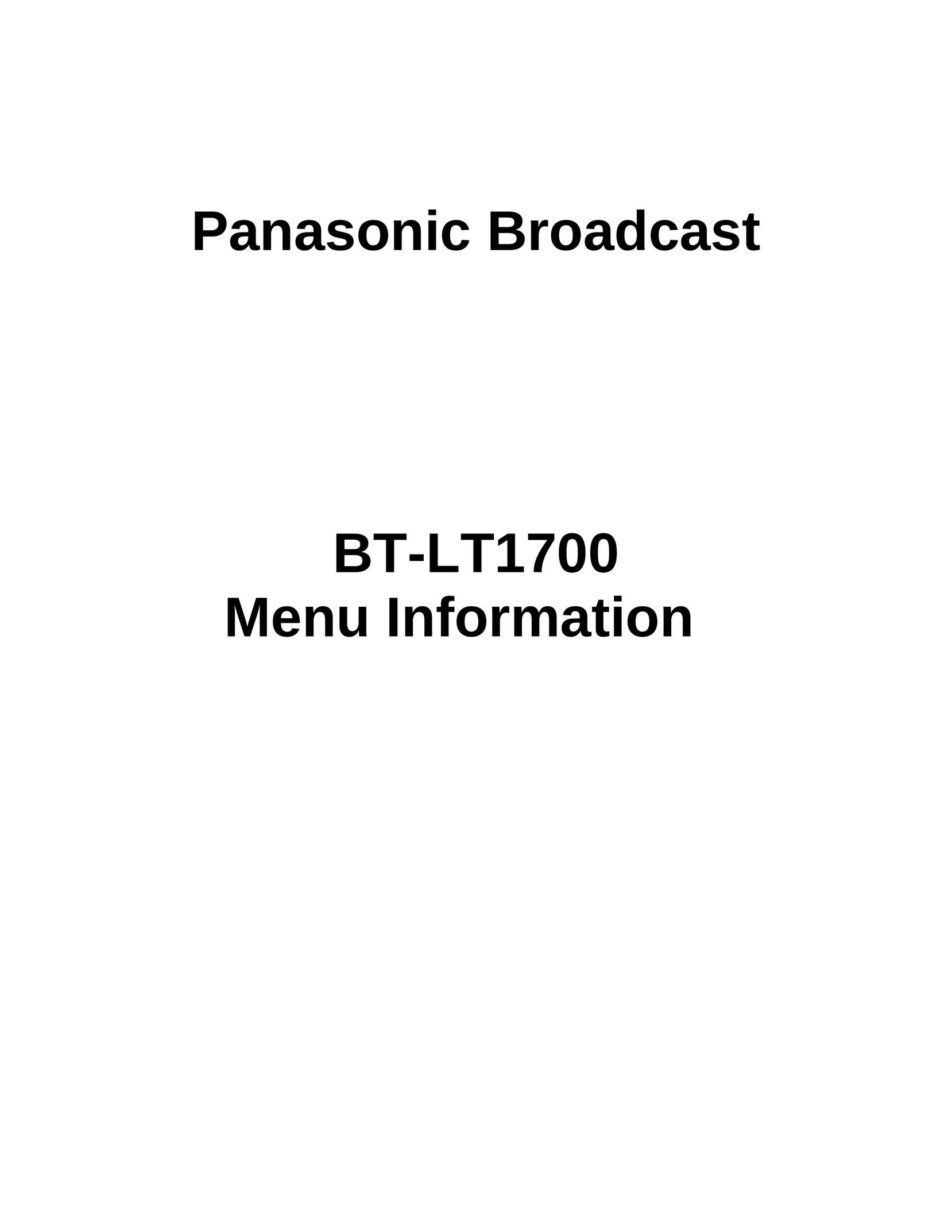 Panasonic BT-LT1700 Flat Panel Television User Manual