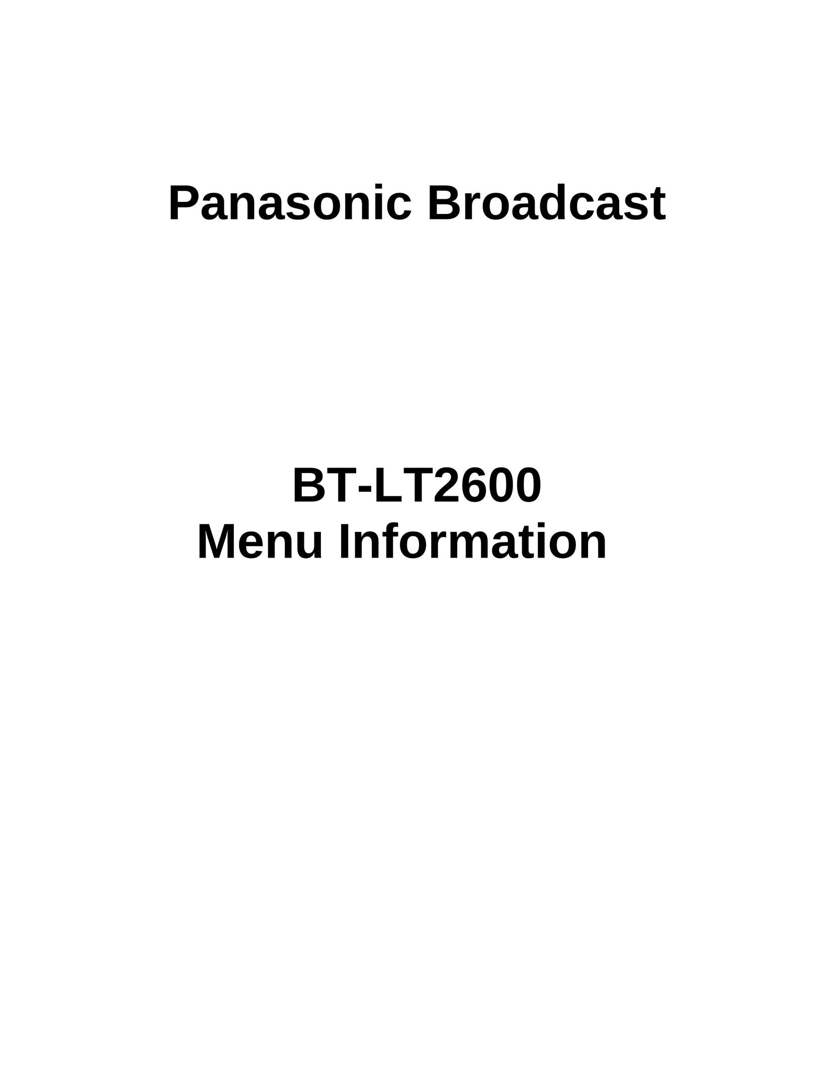 Panasonic BT-LT2600 Flat Panel Television User Manual