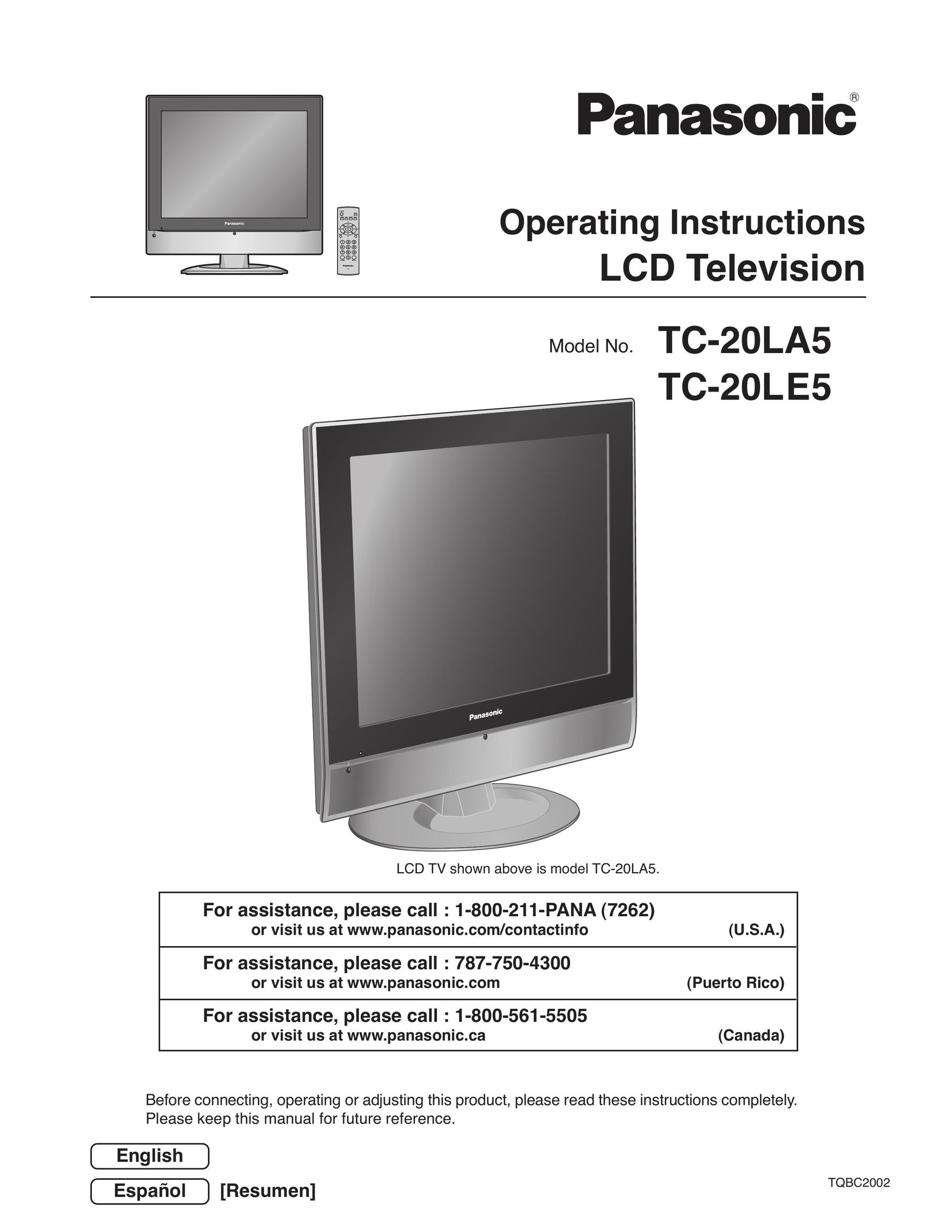 Panasonic C-20LA5 Flat Panel Television User Manual