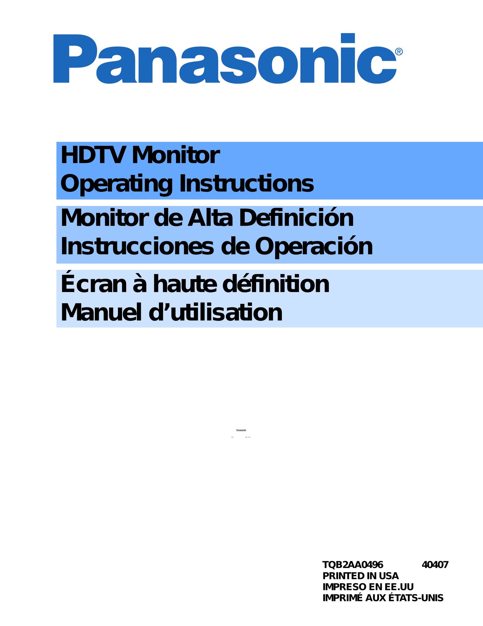 Panasonic CT-30WC14 Flat Panel Television User Manual