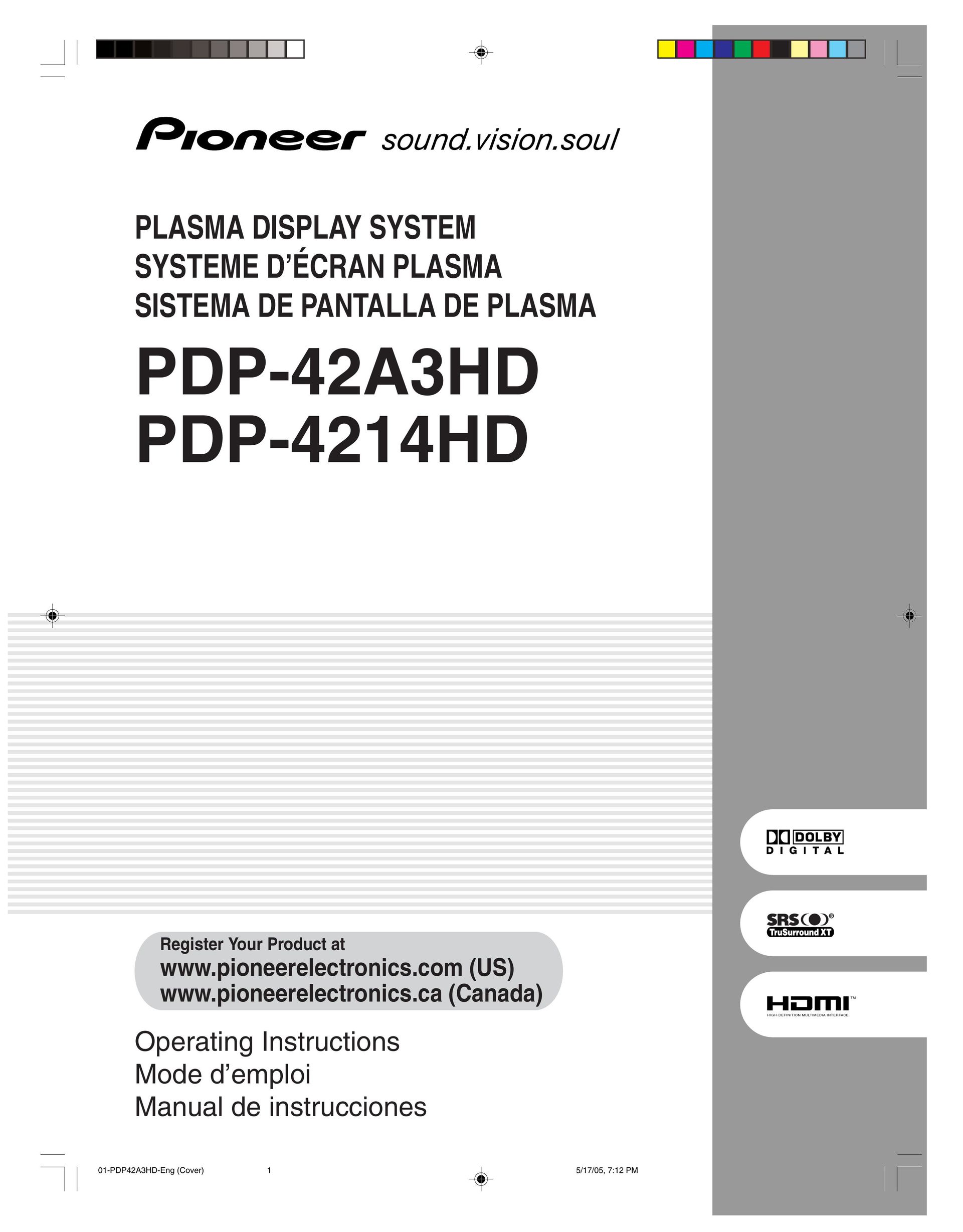 Pioneer PDP 42A3HD Flat Panel Television User Manual