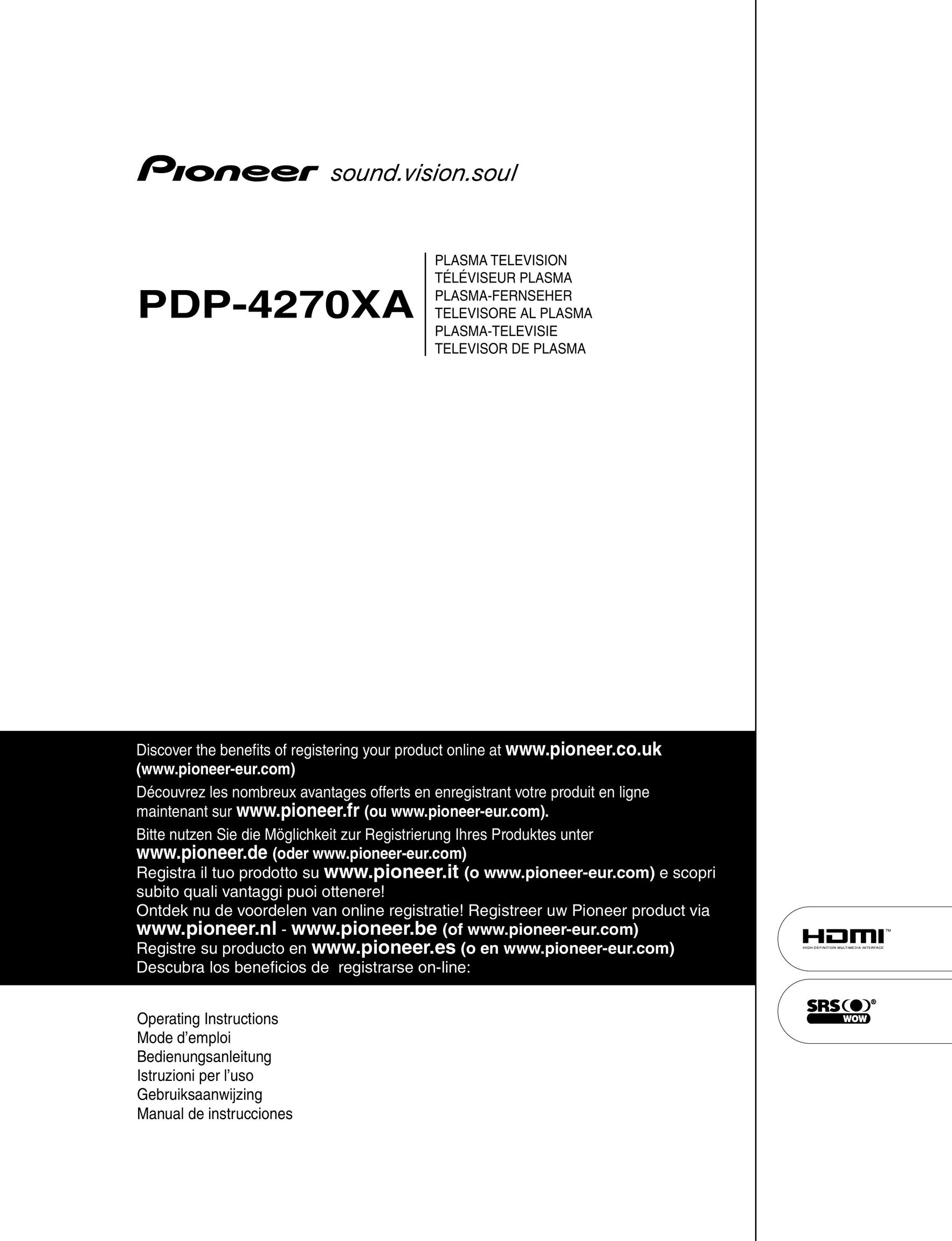 Pioneer PDP-4270XA Flat Panel Television User Manual