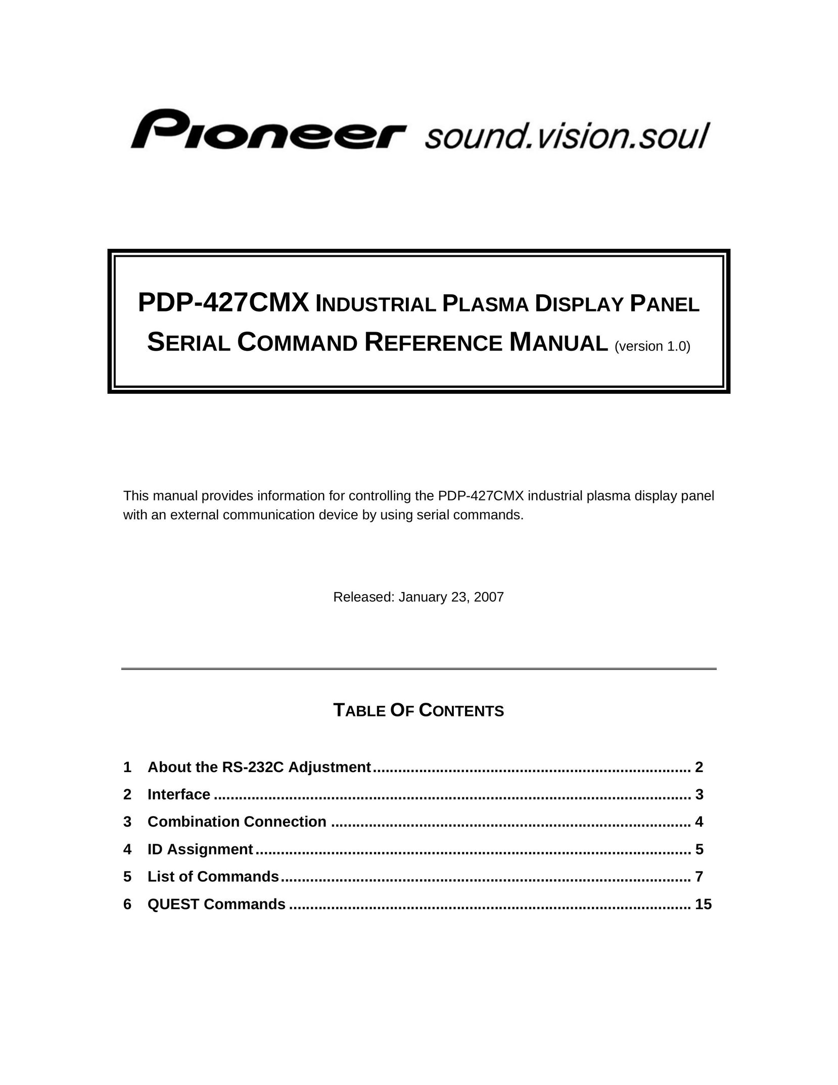 Pioneer PDP-427CMX Flat Panel Television User Manual
