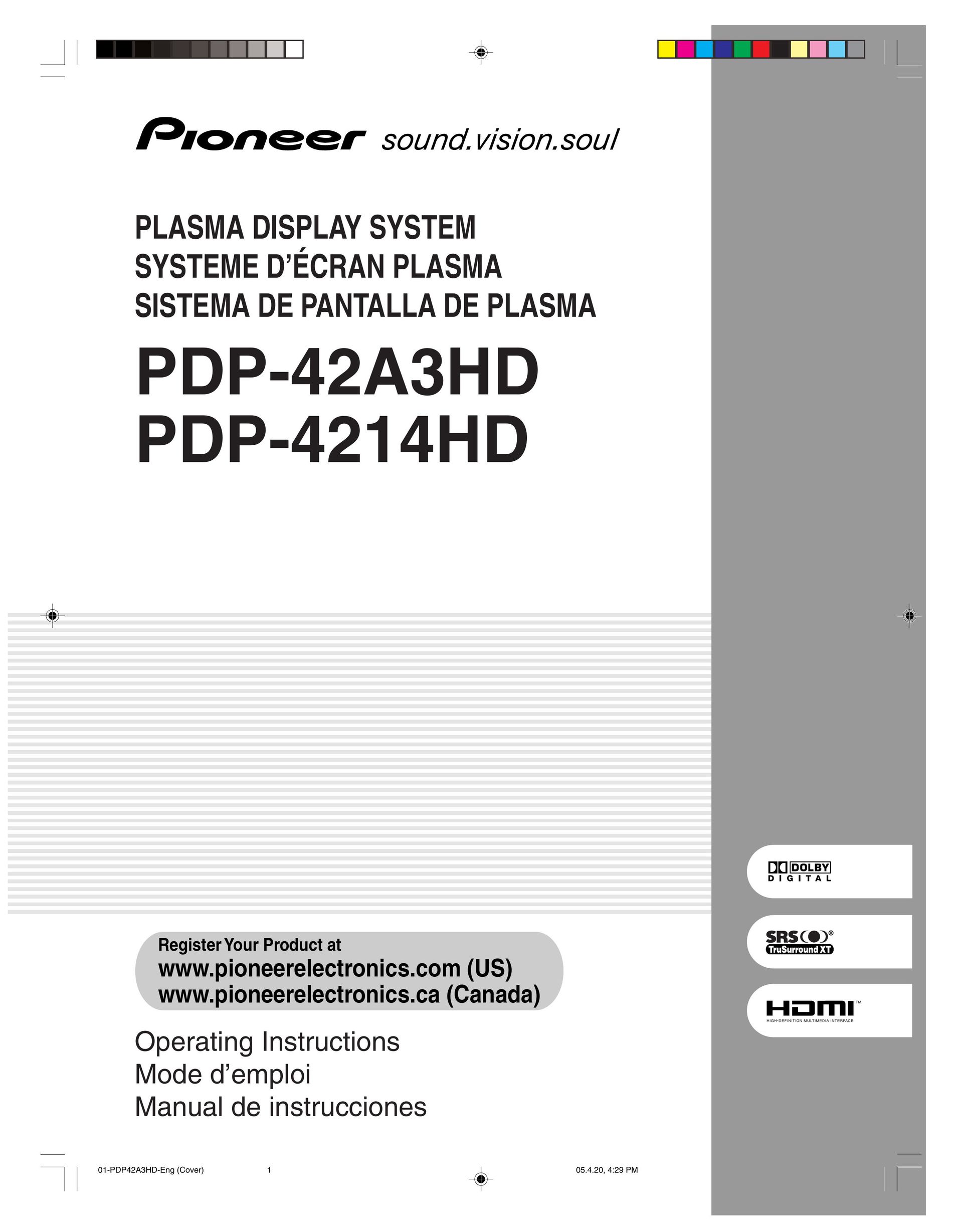 Pioneer PDP-42A3HD Flat Panel Television User Manual