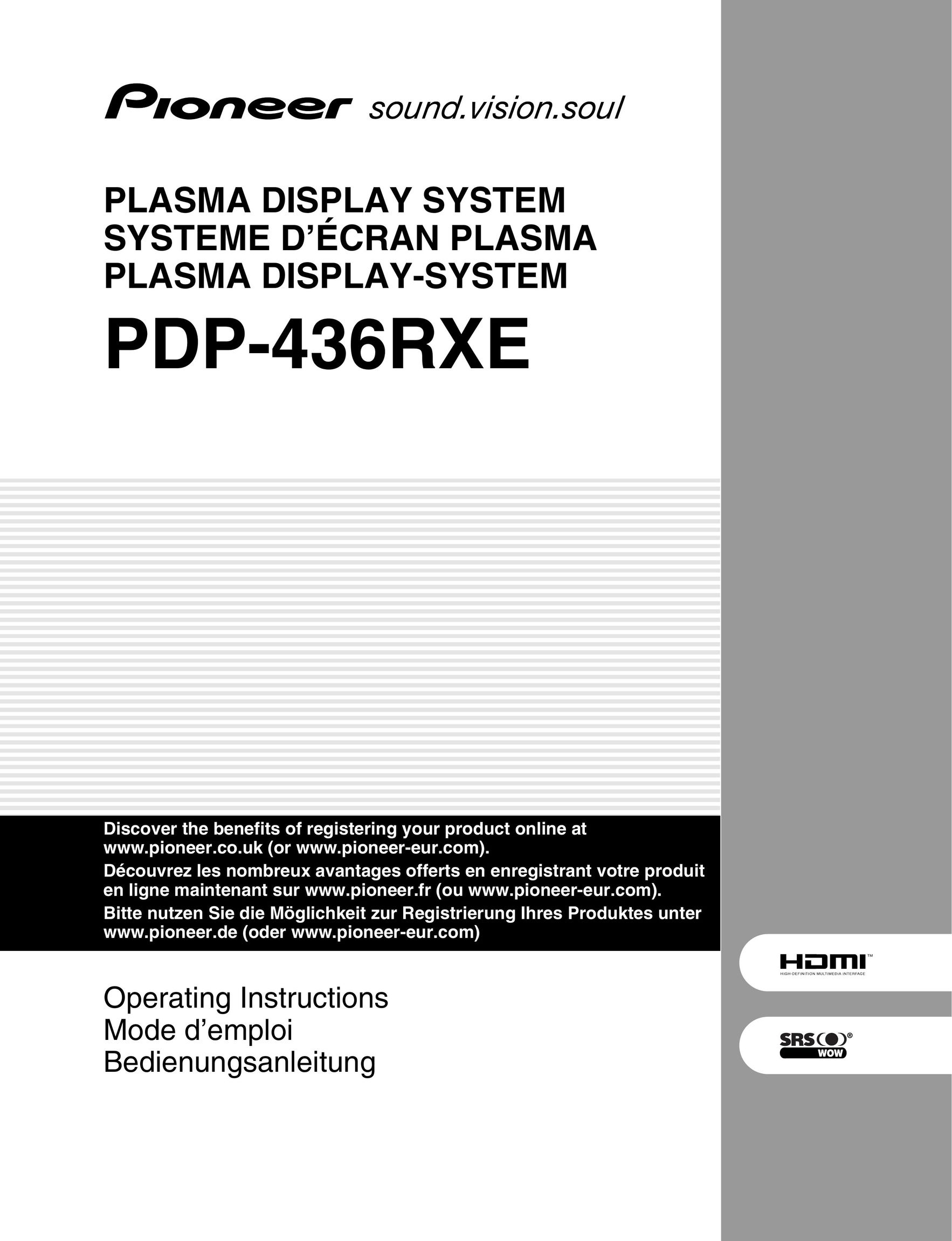 Pioneer PDP-436RXE Flat Panel Television User Manual