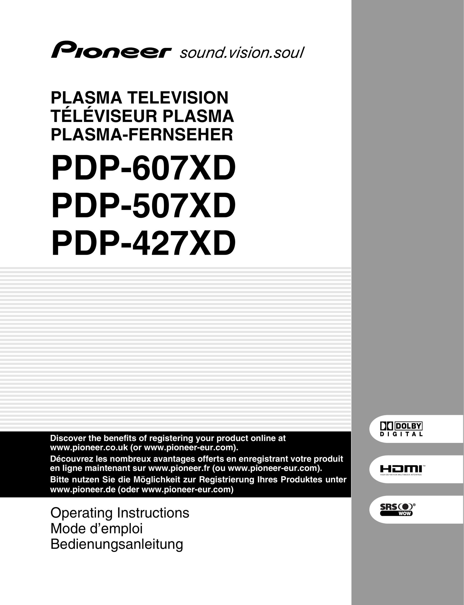Pioneer PDP-507XD Flat Panel Television User Manual