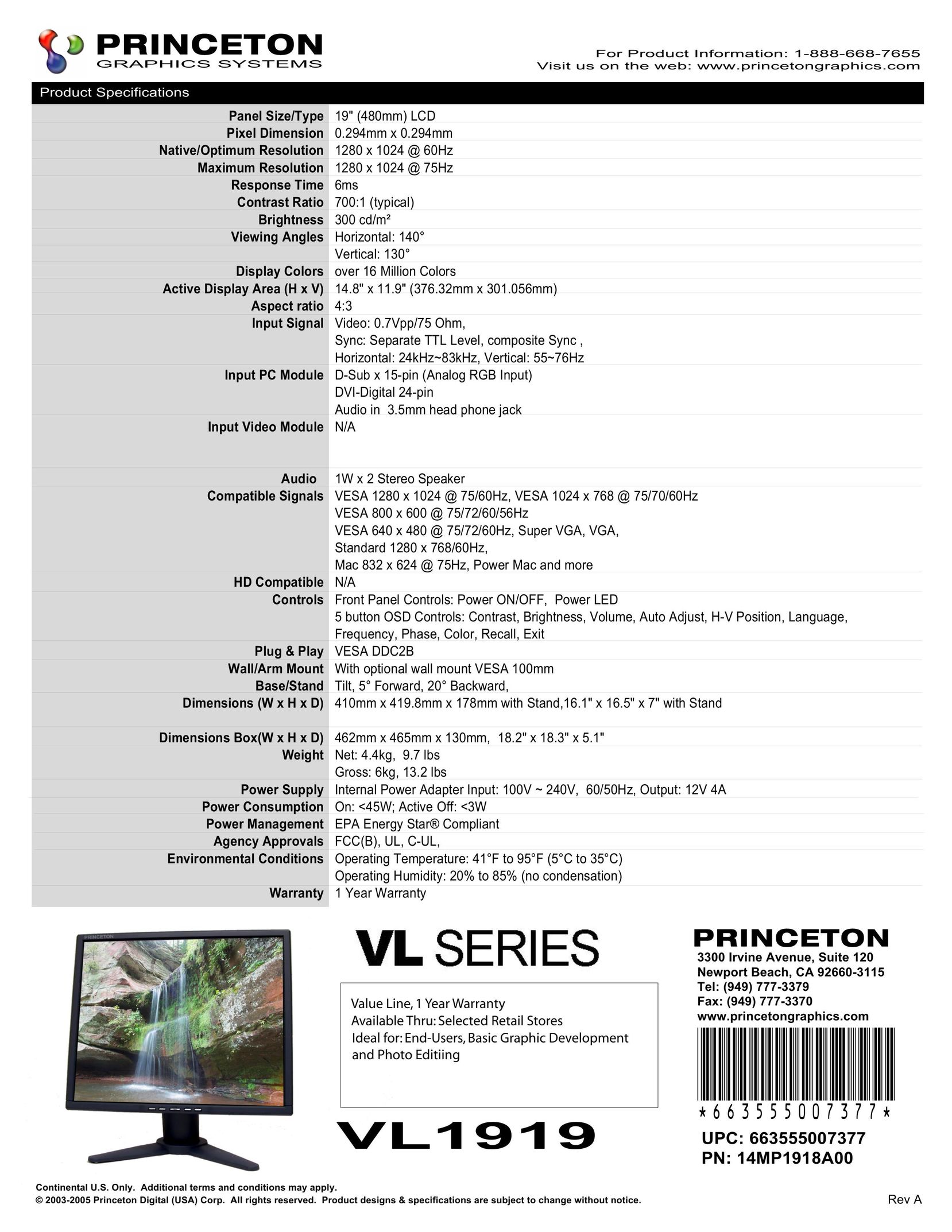 Princeton VL1919 Flat Panel Television User Manual