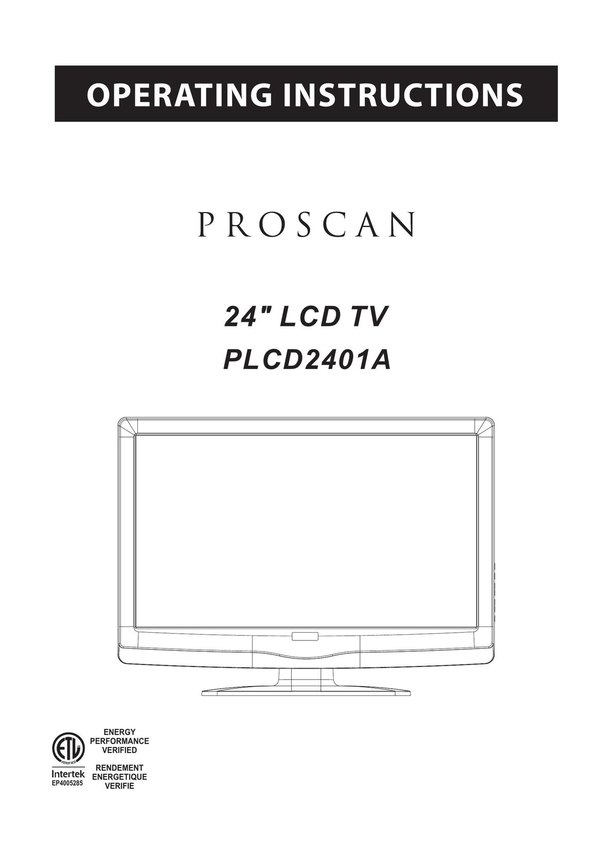 ProScan PLCD2401A Flat Panel Television User Manual