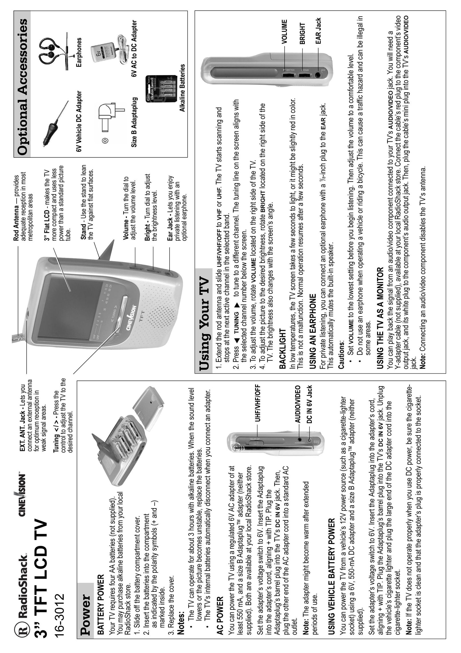 Radio Shack 16-3012 Flat Panel Television User Manual