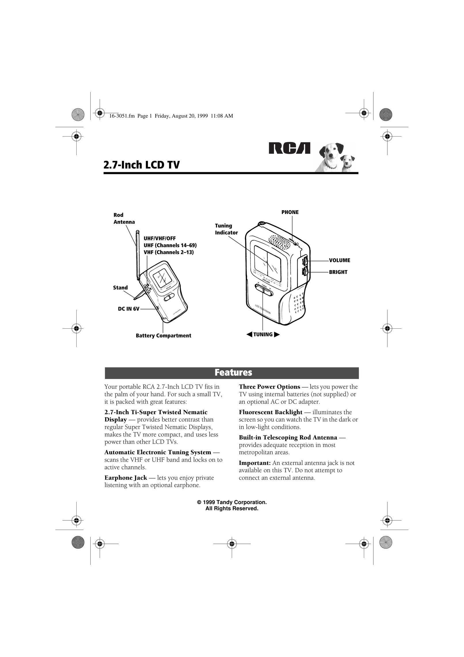 Radio Shack 16-3051 Flat Panel Television User Manual