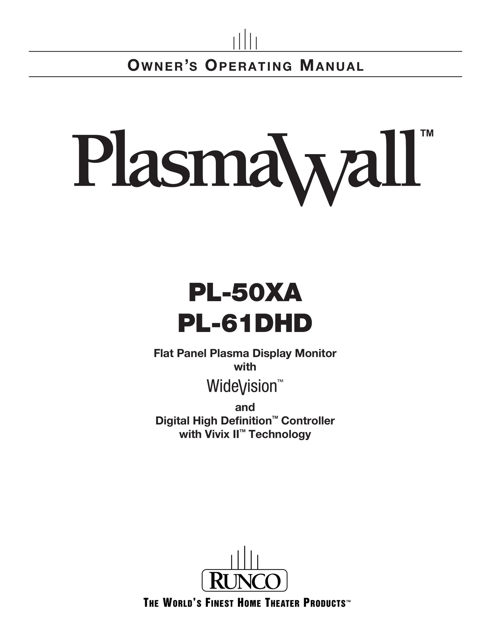 Runco PL-50XA Flat Panel Television User Manual