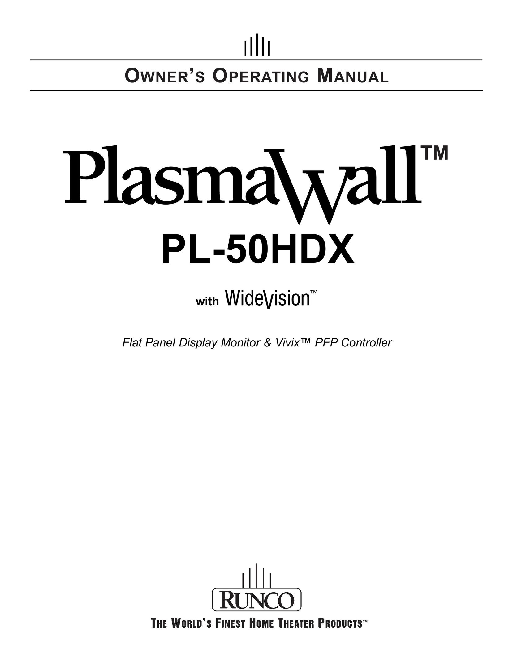 Runco PlasmaWall Flat Panel Television User Manual