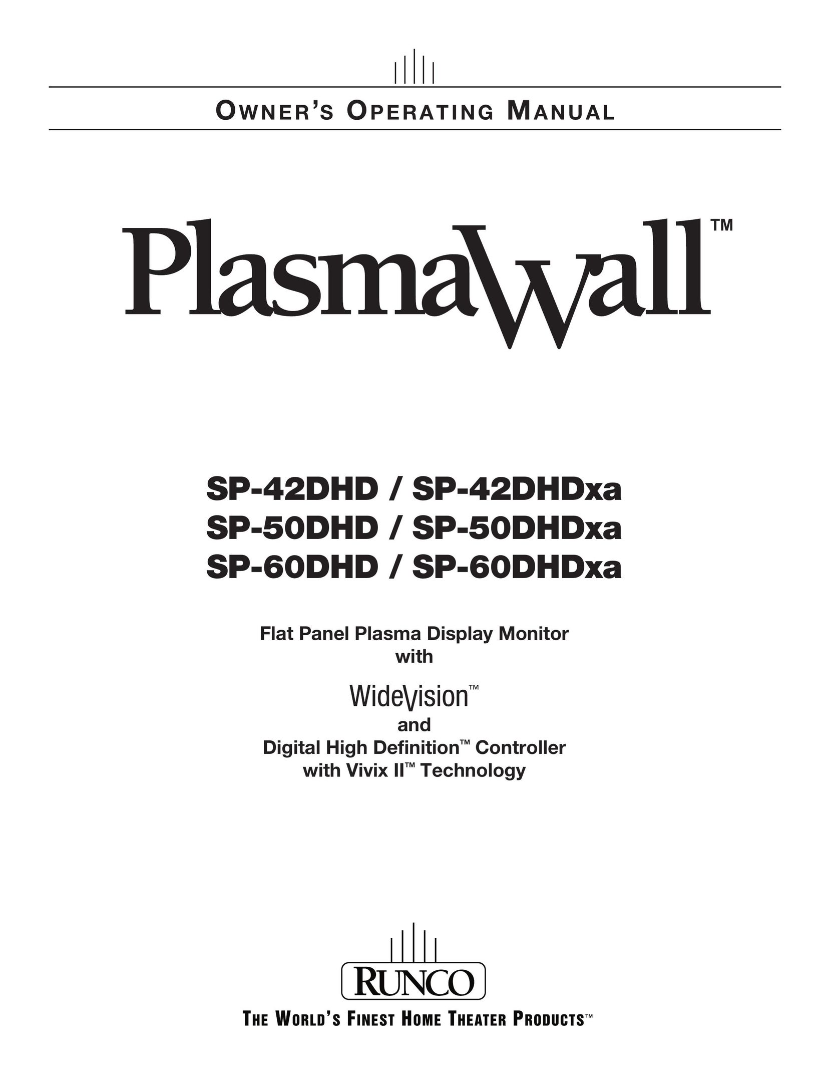 Runco SP-42DHD / SP-42DHDXA Flat Panel Television User Manual