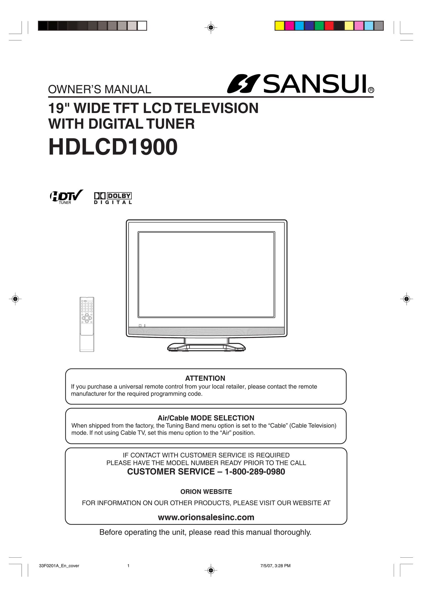 Sansui HDLCD1900 Flat Panel Television User Manual