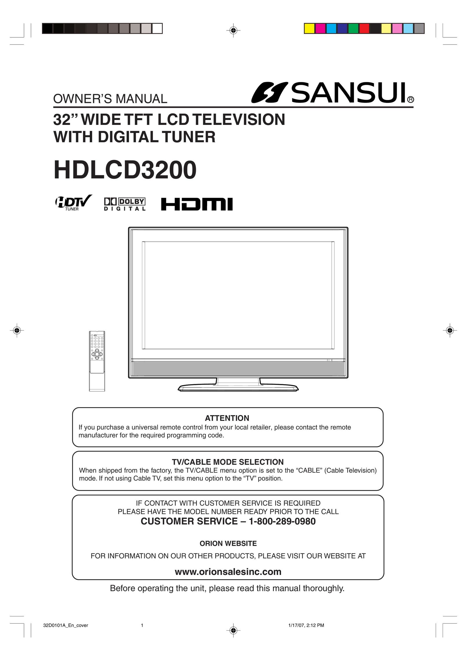 Sansui HDLCD3200 Flat Panel Television User Manual