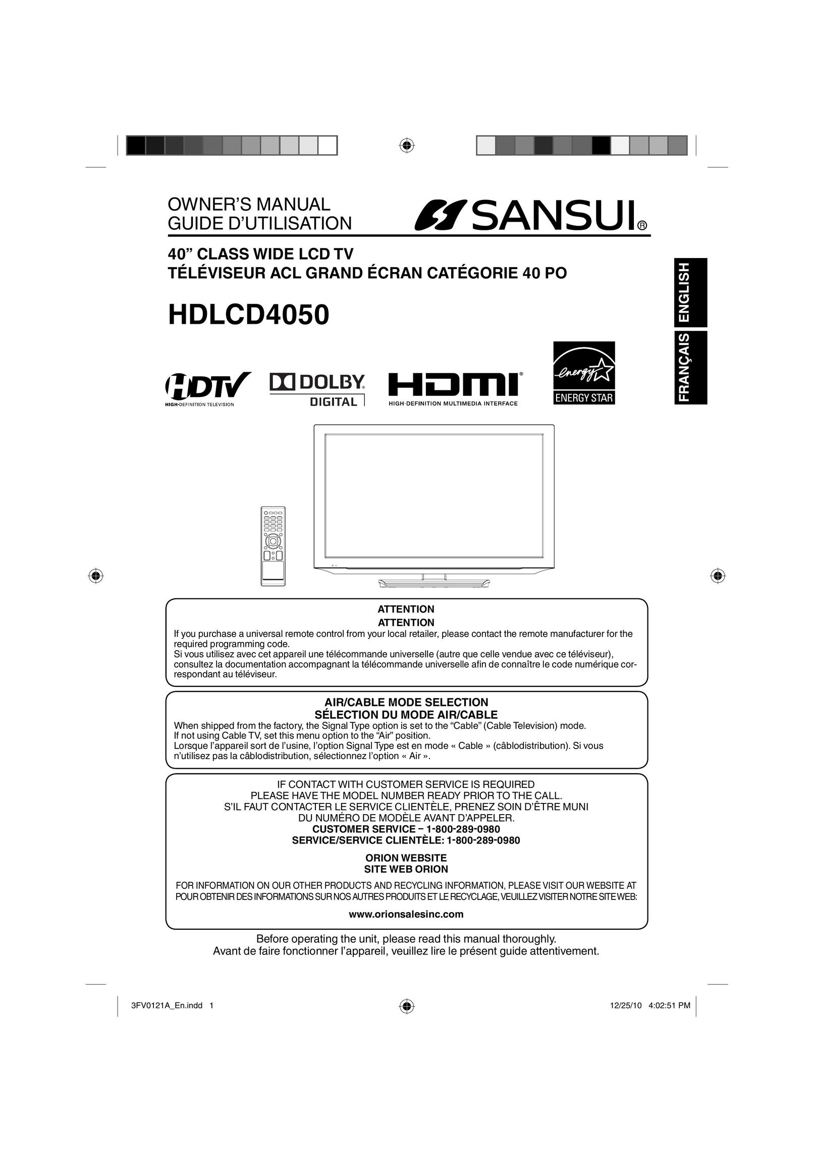 Sansui HDLCD4050 Flat Panel Television User Manual
