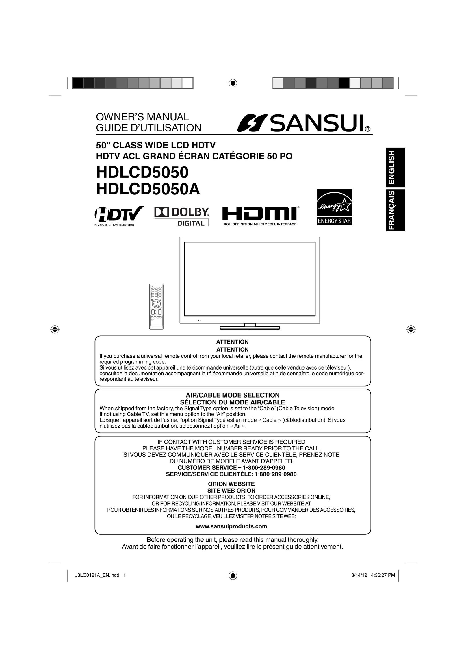Sansui HDLCD5050 Flat Panel Television User Manual