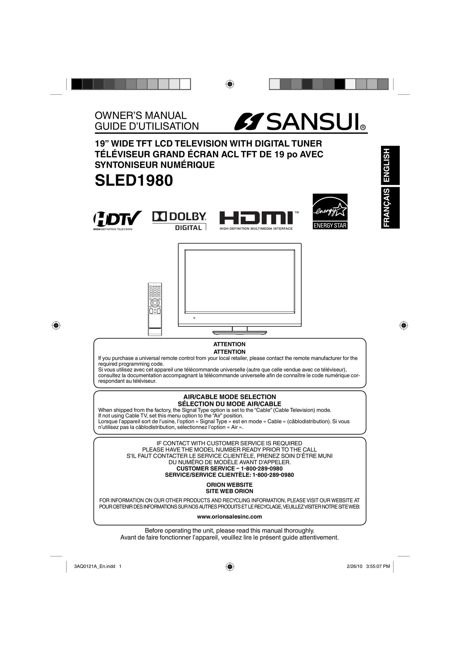 Sansui SLED1980 Flat Panel Television User Manual