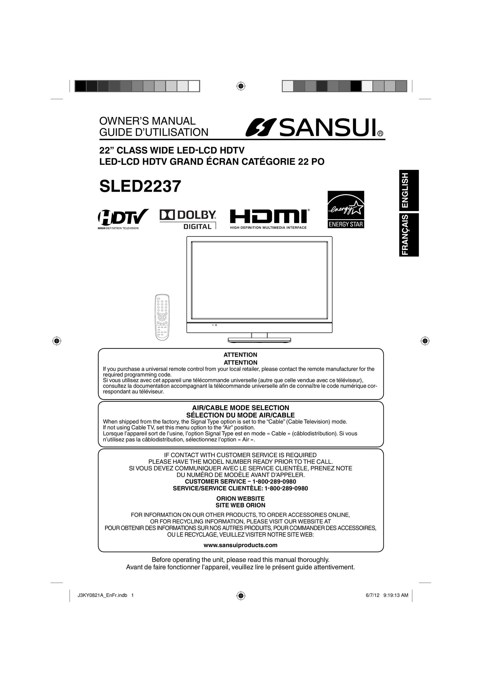 Sansui SLED2237 Flat Panel Television User Manual