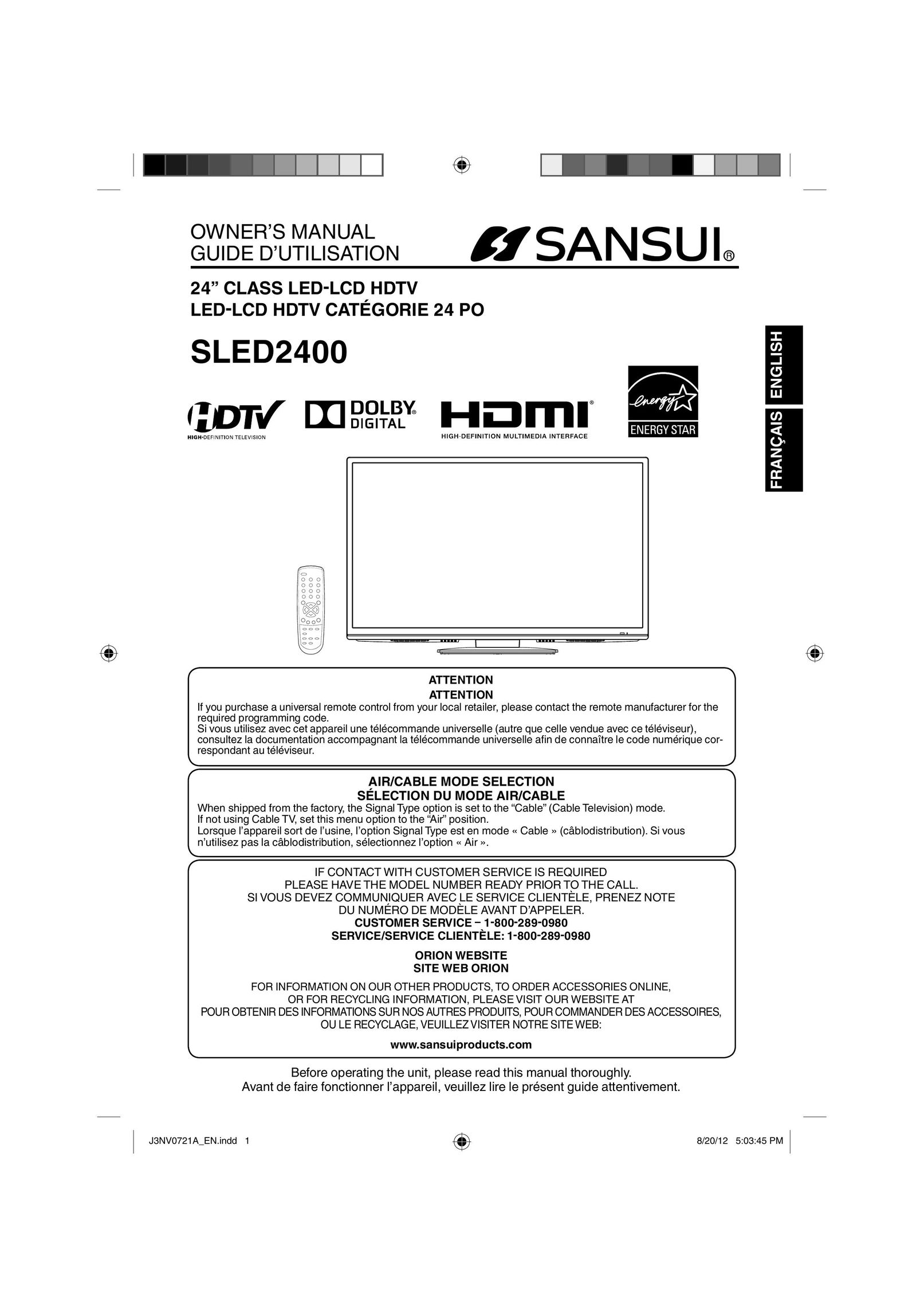 Sansui SLED2400 Flat Panel Television User Manual