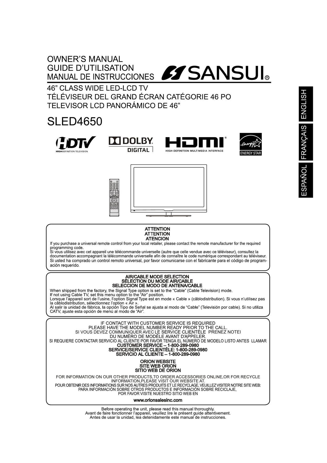 Sansui SLED4650 Flat Panel Television User Manual
