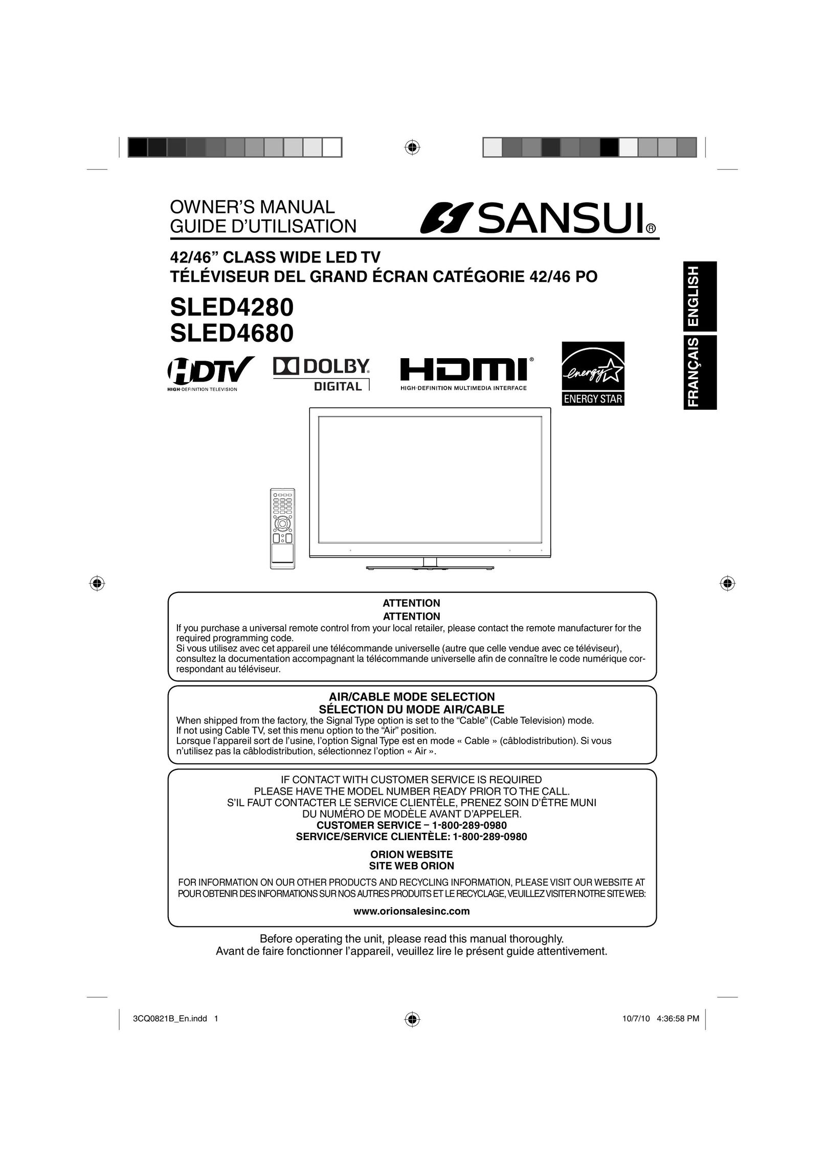 Sansui SLED4680 Flat Panel Television User Manual