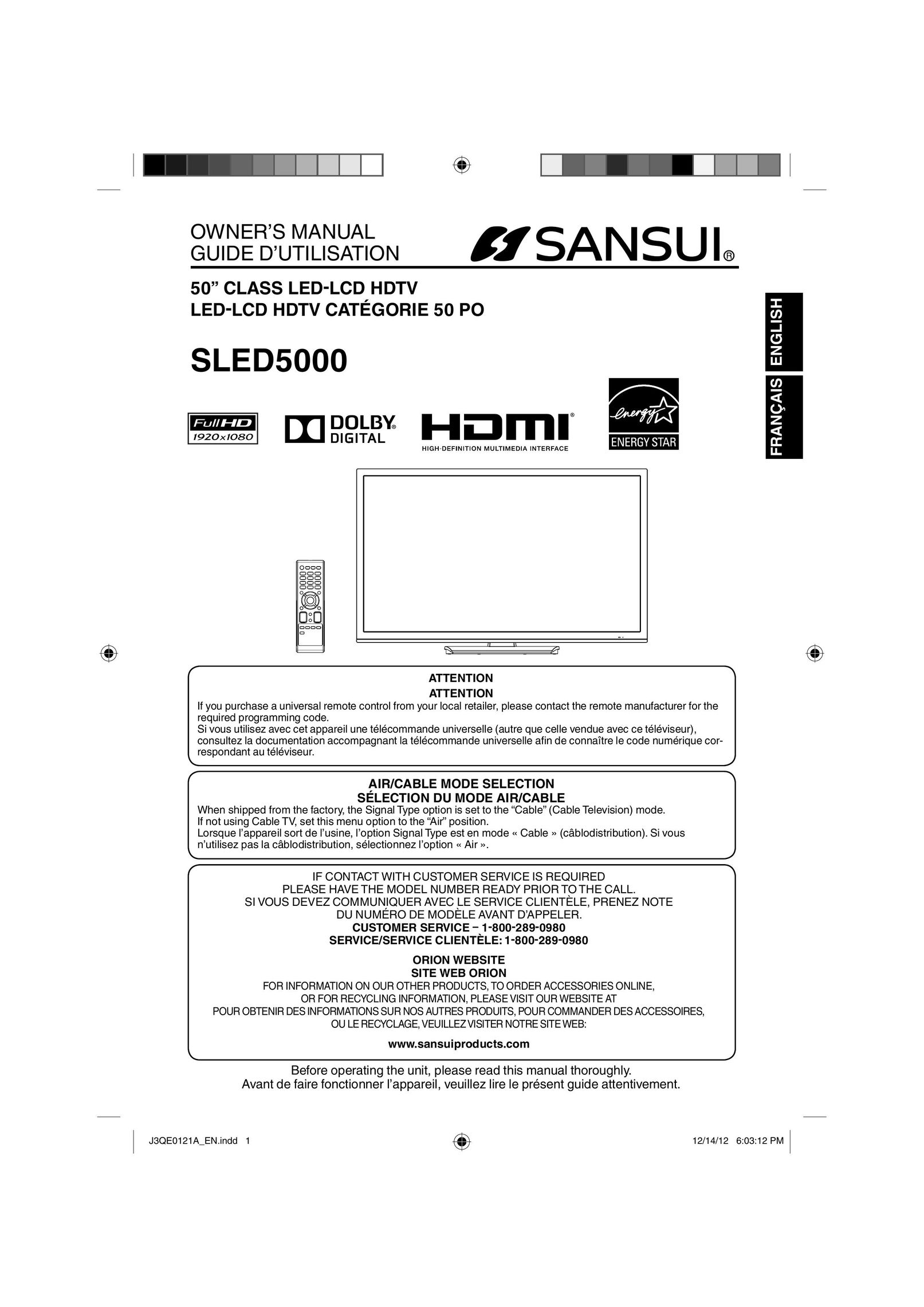 Sansui SLED5000 Flat Panel Television User Manual