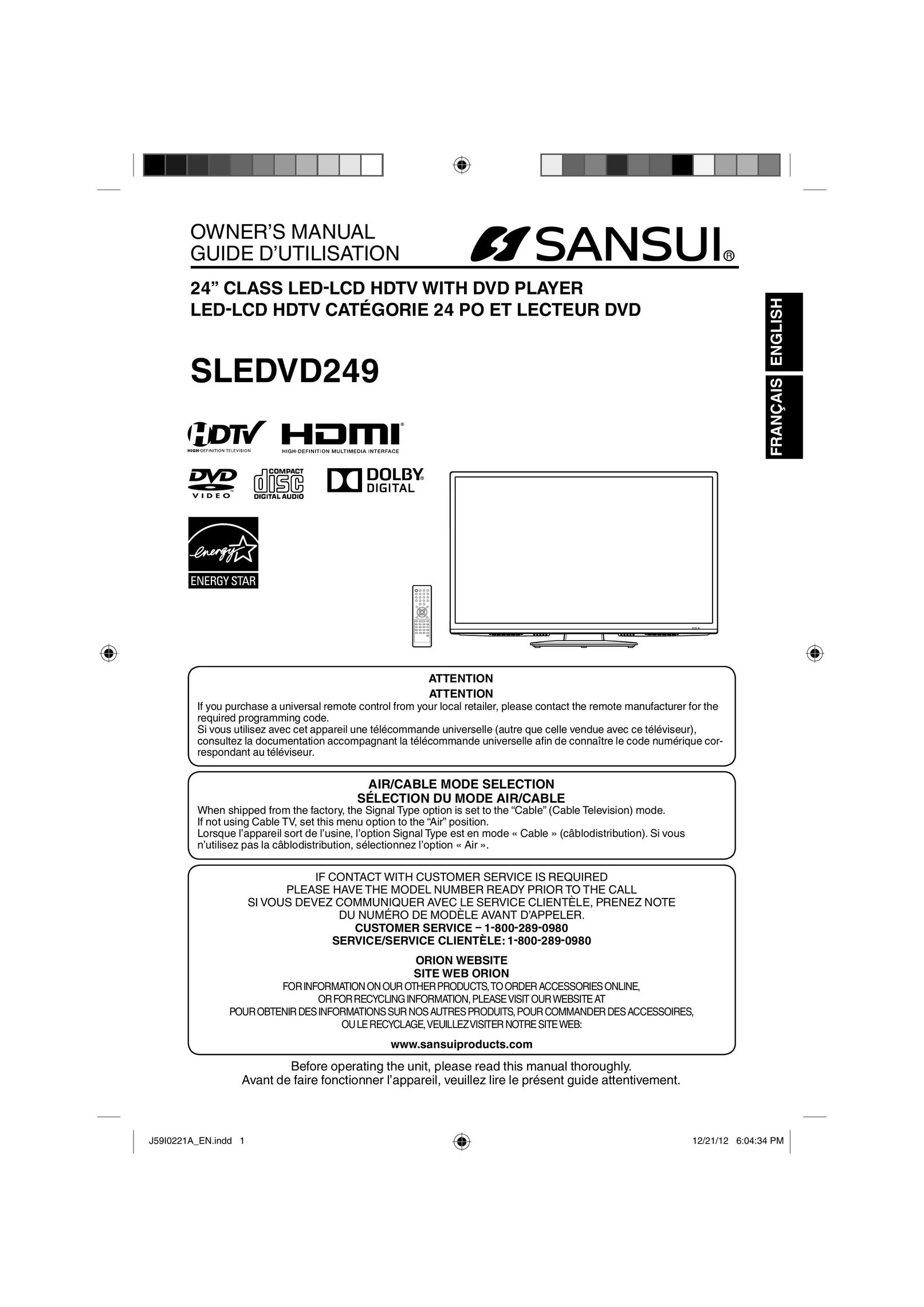 Sansui SLEDVD249 Flat Panel Television User Manual