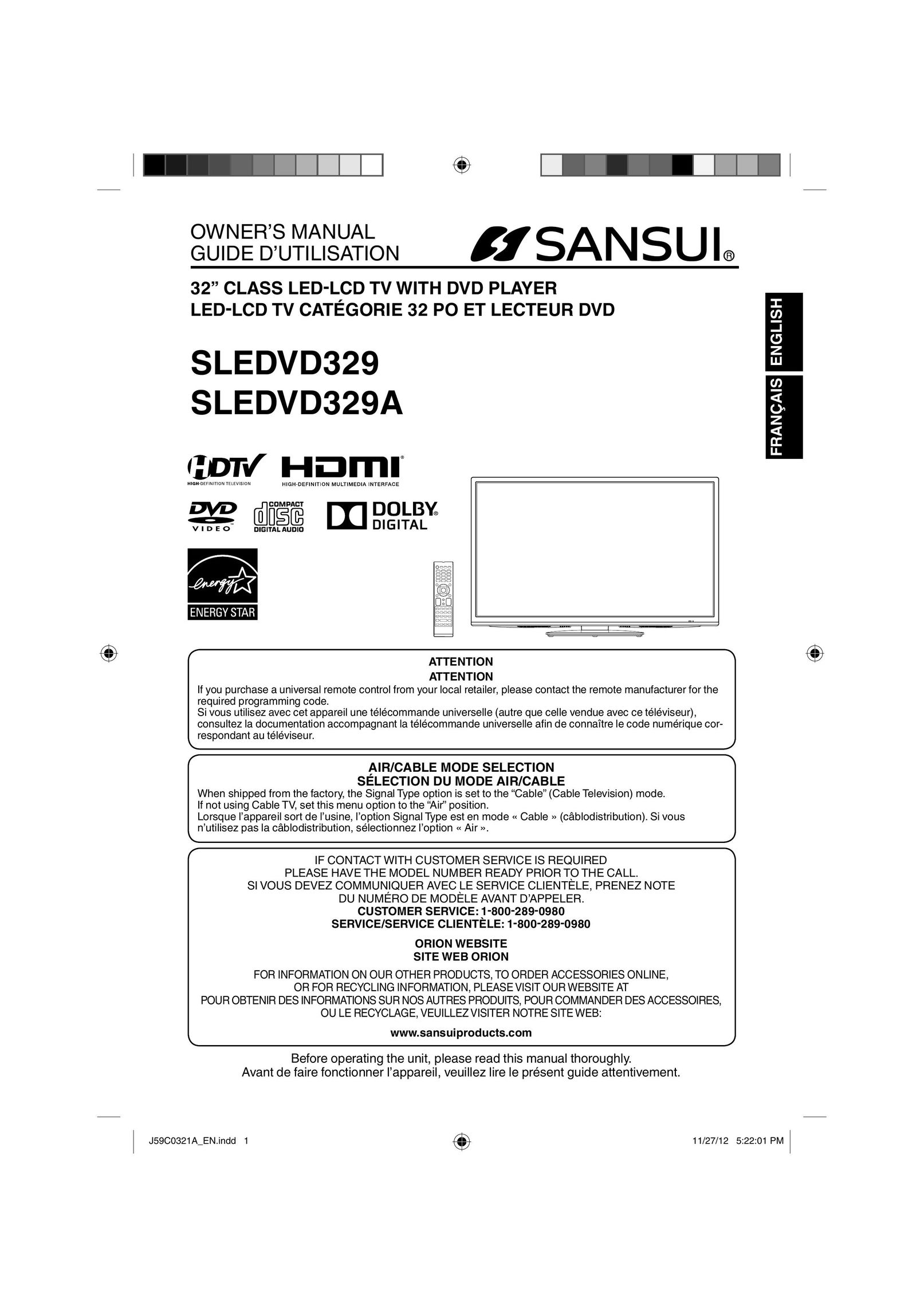Sansui SLEDVD329 Flat Panel Television User Manual