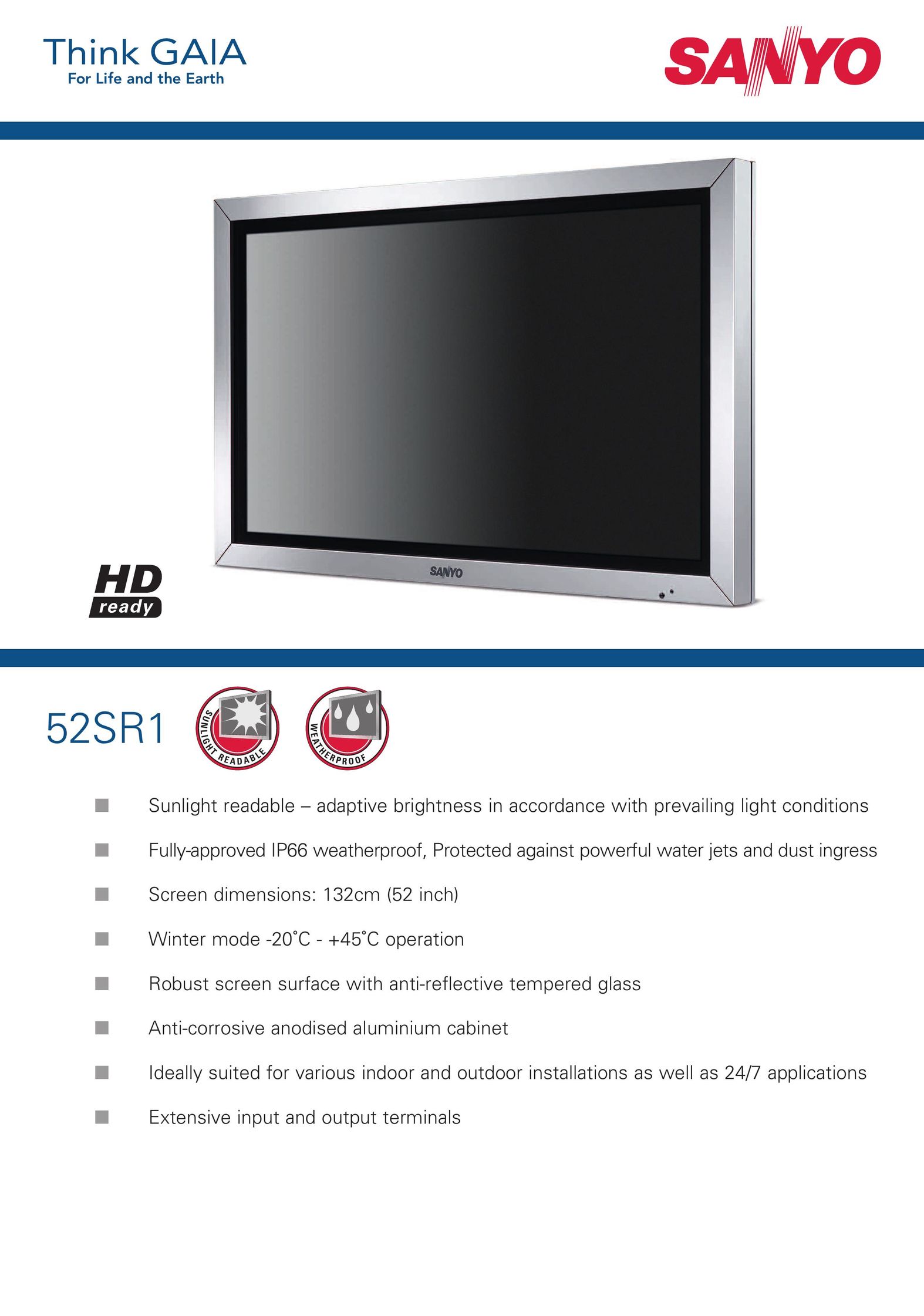 Sanyo 52SR1 Flat Panel Television User Manual