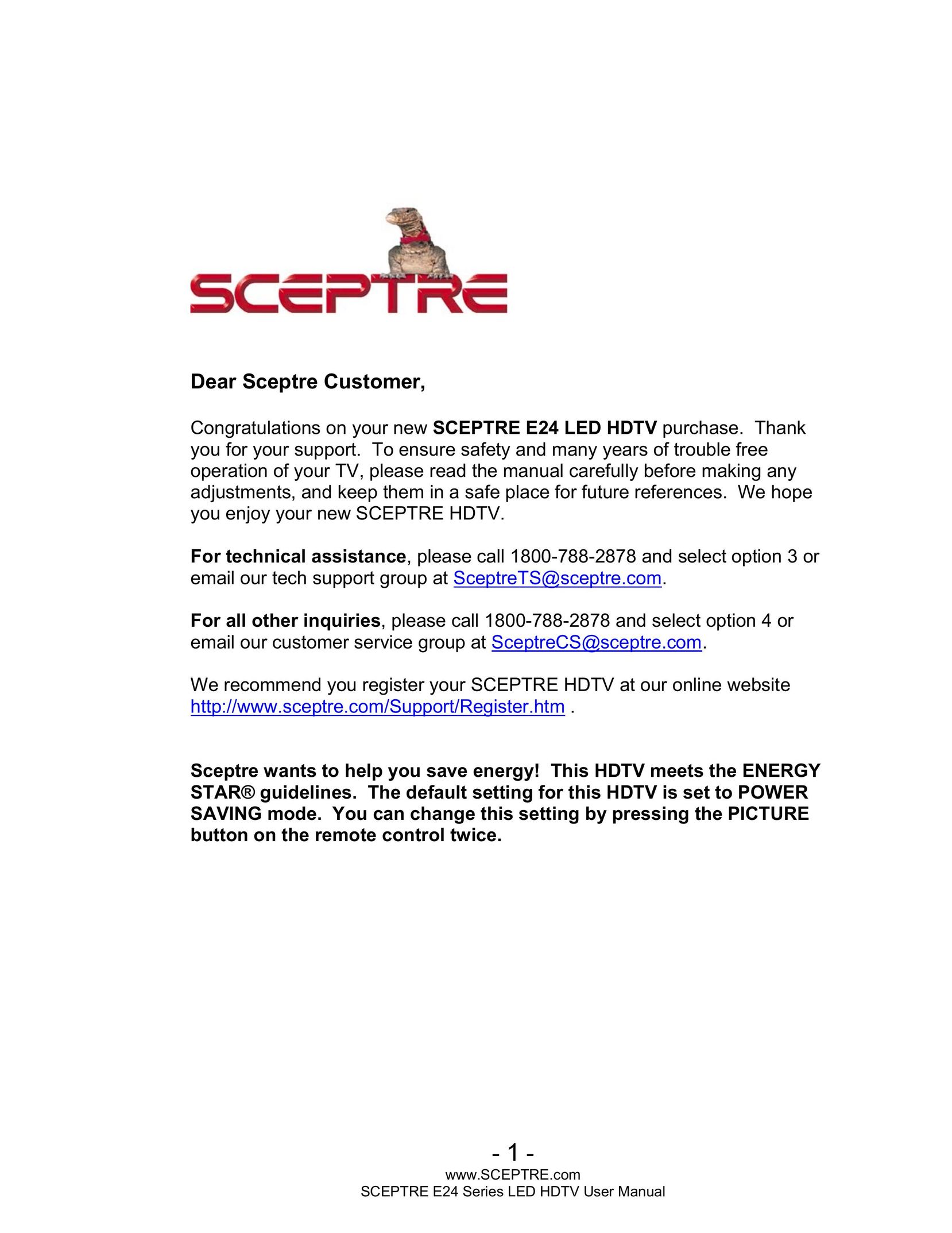 Sceptre Technologies E24 Series Flat Panel Television User Manual