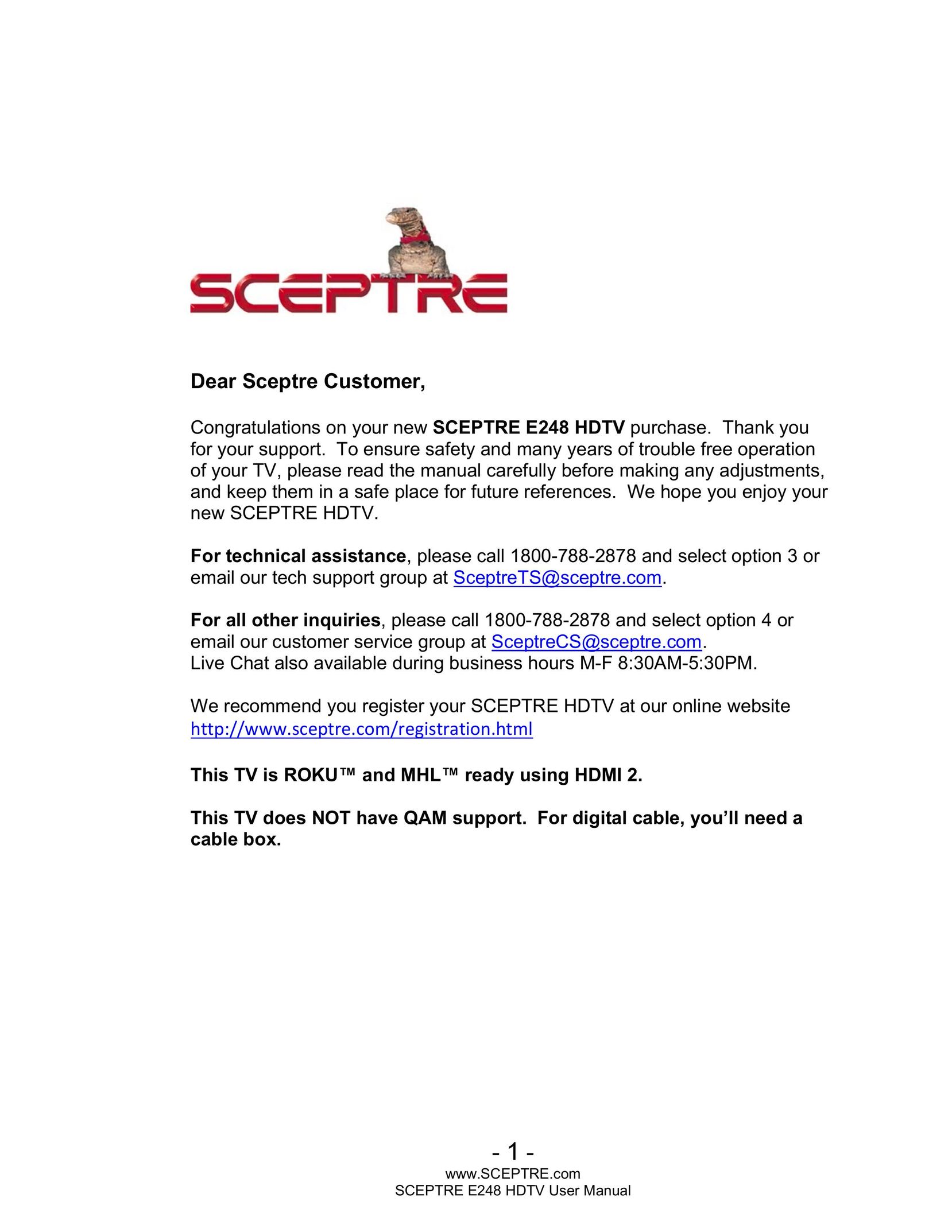 Sceptre Technologies E248 Flat Panel Television User Manual
