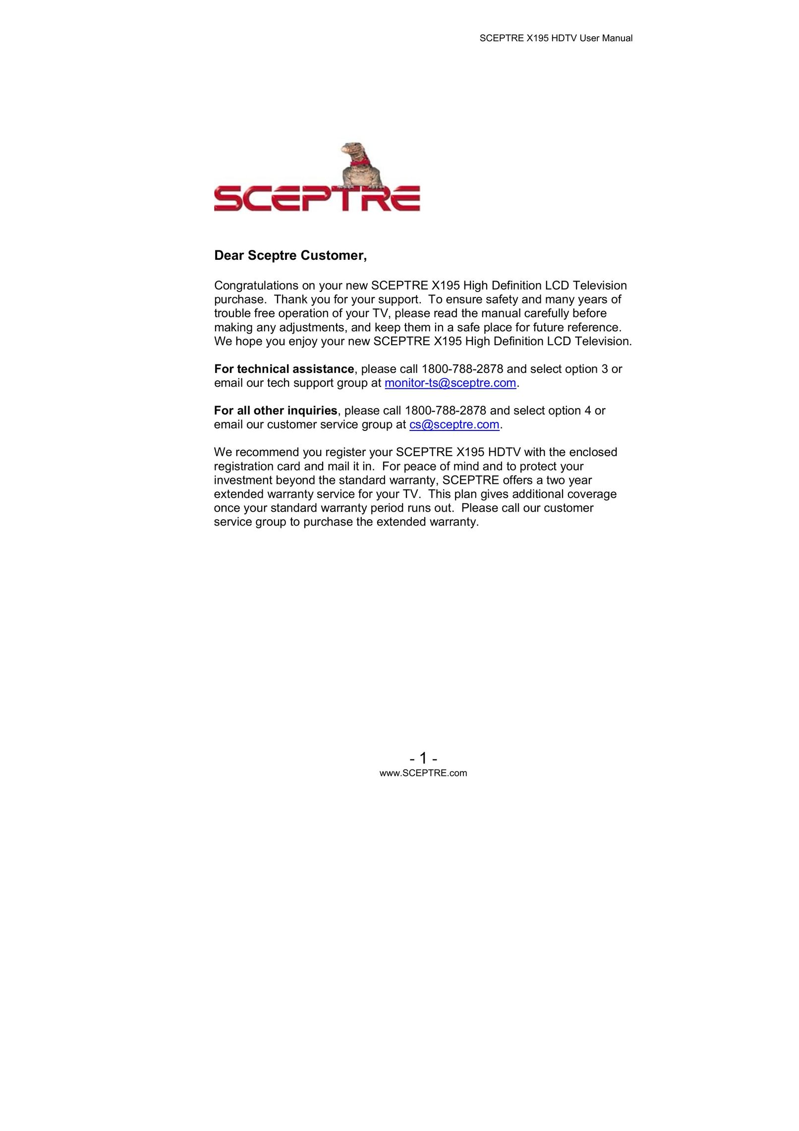 Sceptre Technologies X195 Flat Panel Television User Manual