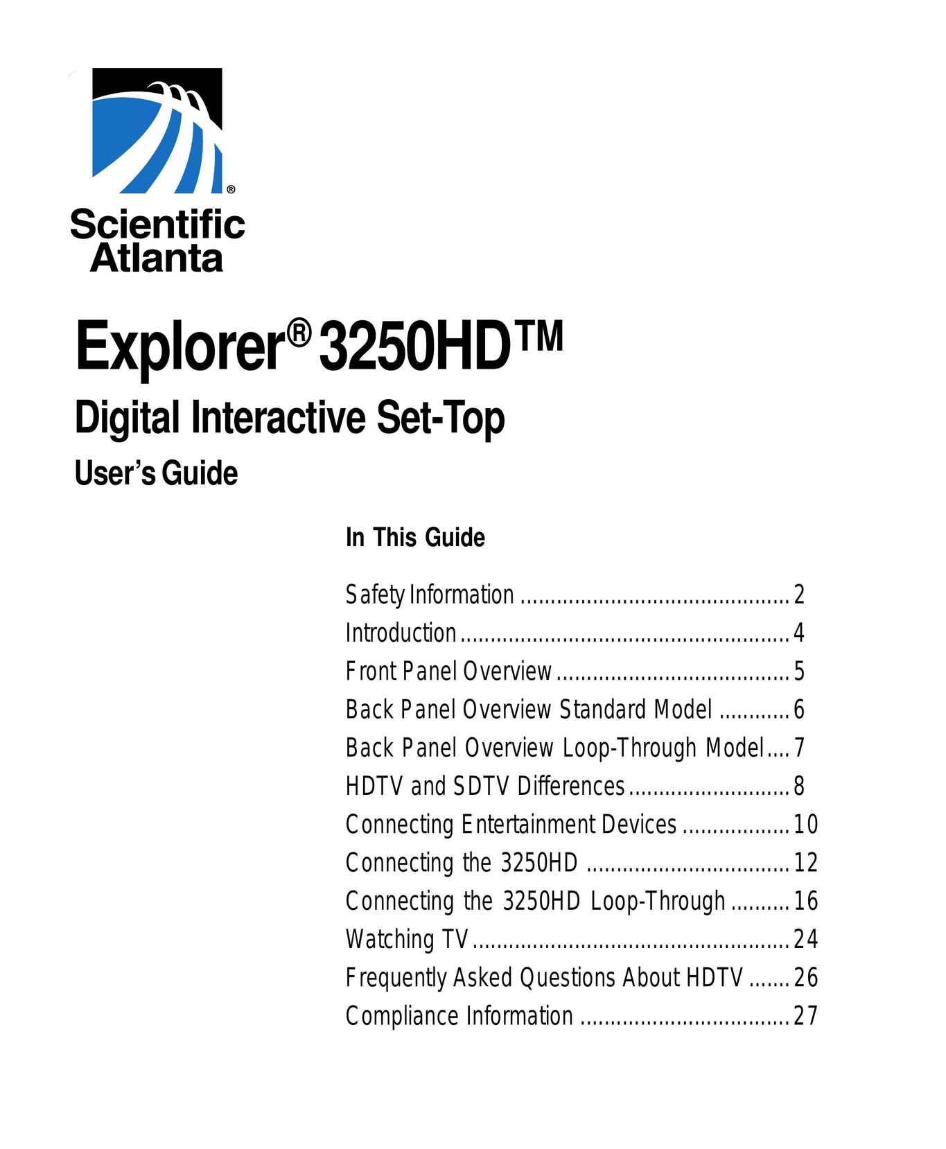 Scientific Atlanta 3250HD Flat Panel Television User Manual